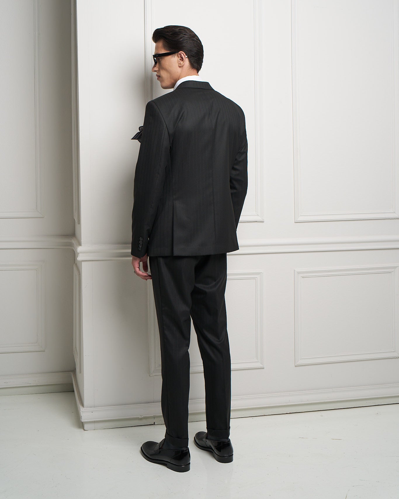Black Pinstripe One-Button Tailored Jacket