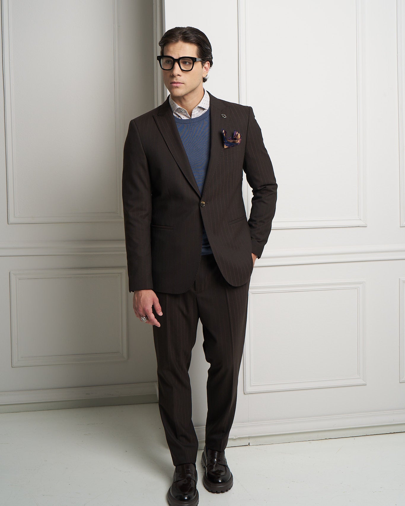 Brown Pinstripe One-Button Tailored Jacket