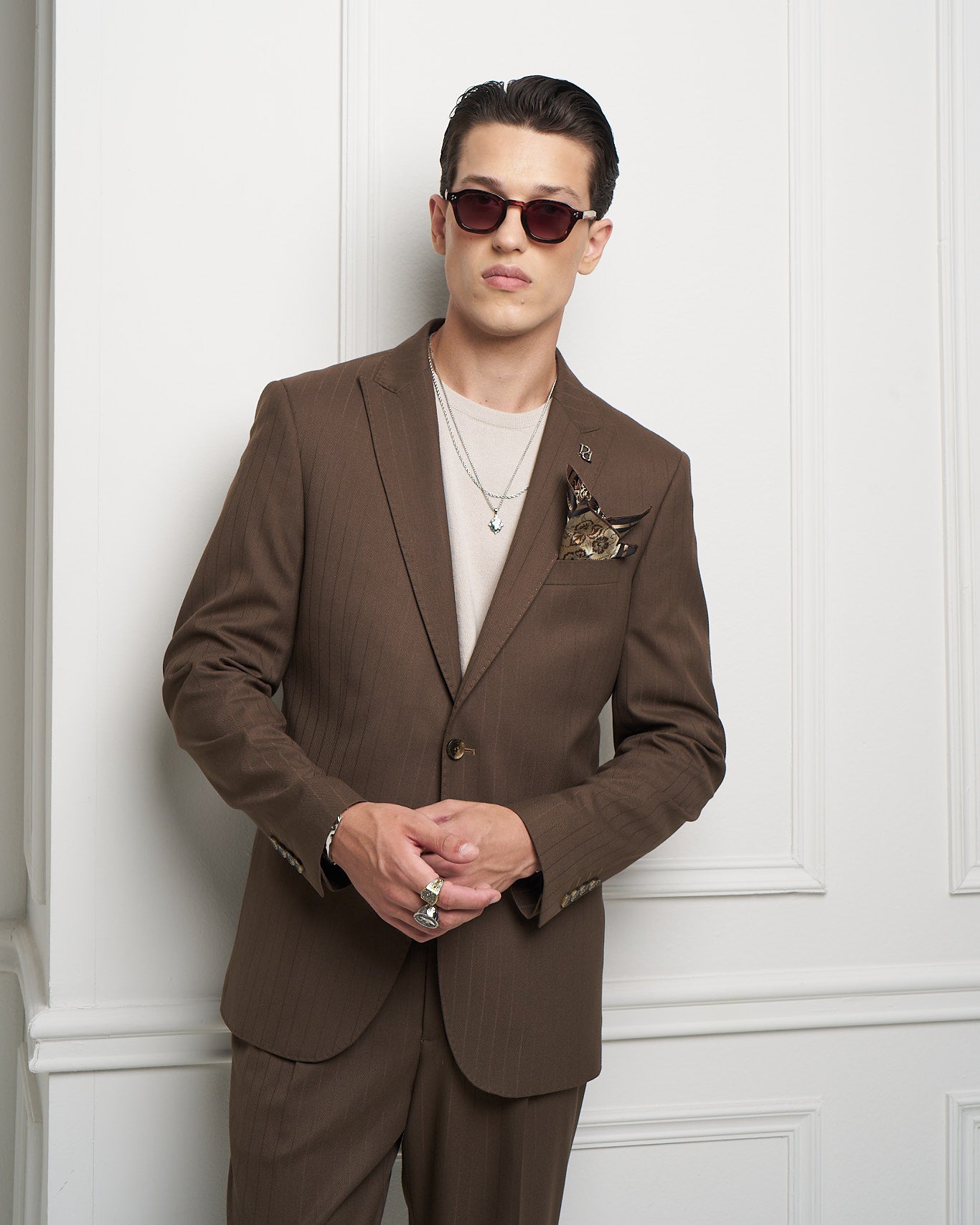 Chocolate Brown Pinstripe One-Button Tailored Jacket
