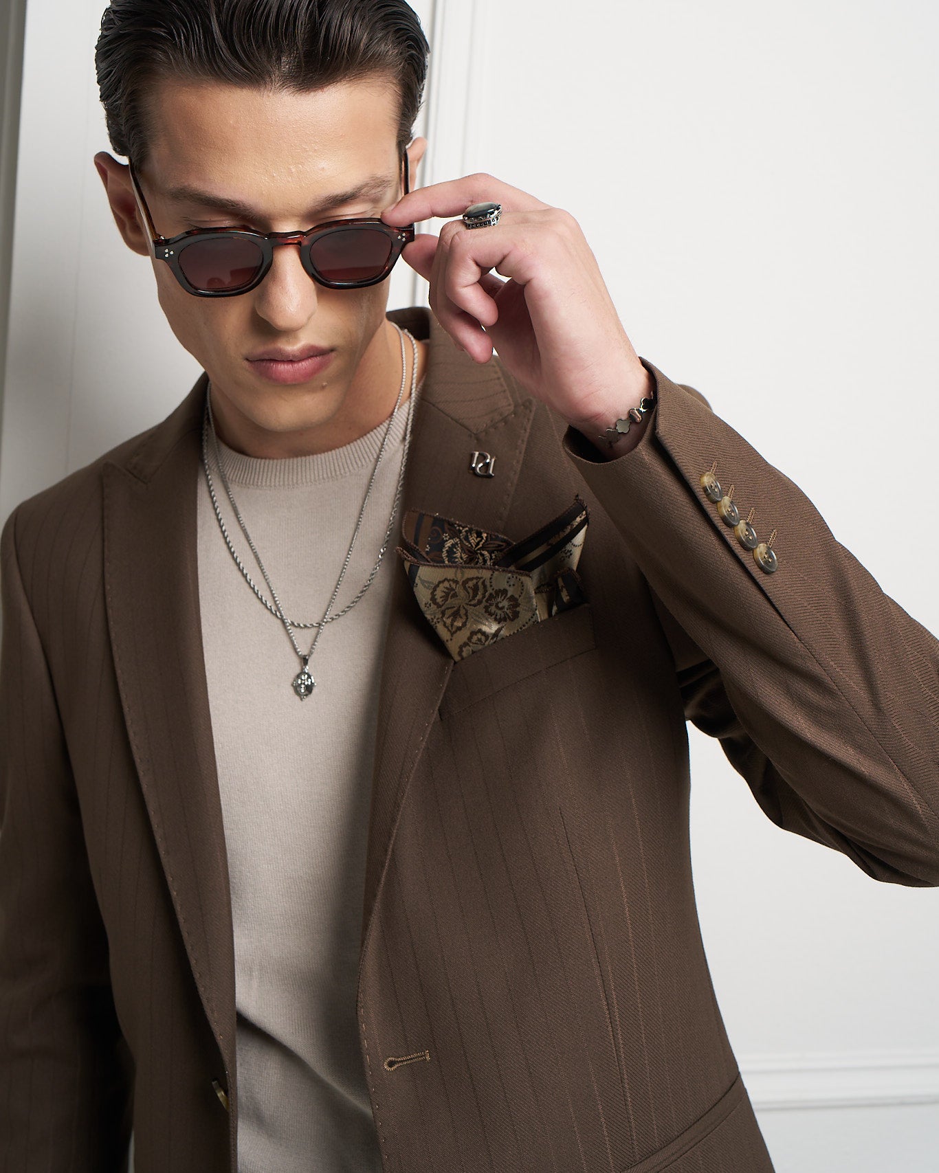 Chocolate Brown Pinstripe One-Button Tailored Jacket