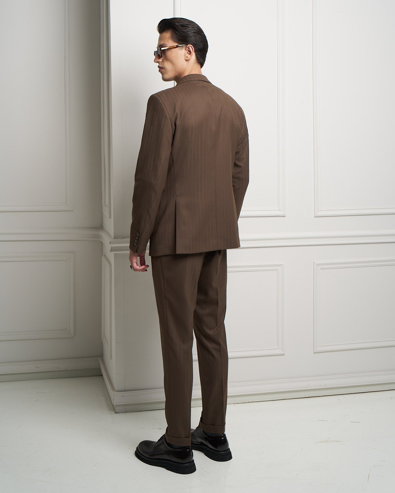 Chocolate Brown Pinstripe One-Button Tailored Jacket