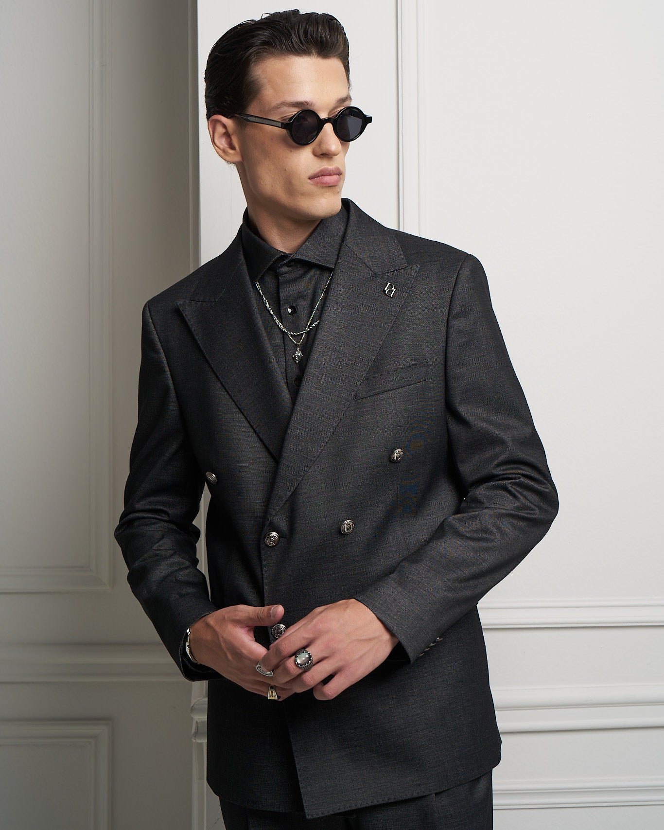 Black Denim Double-Breasted Tailored Jacket