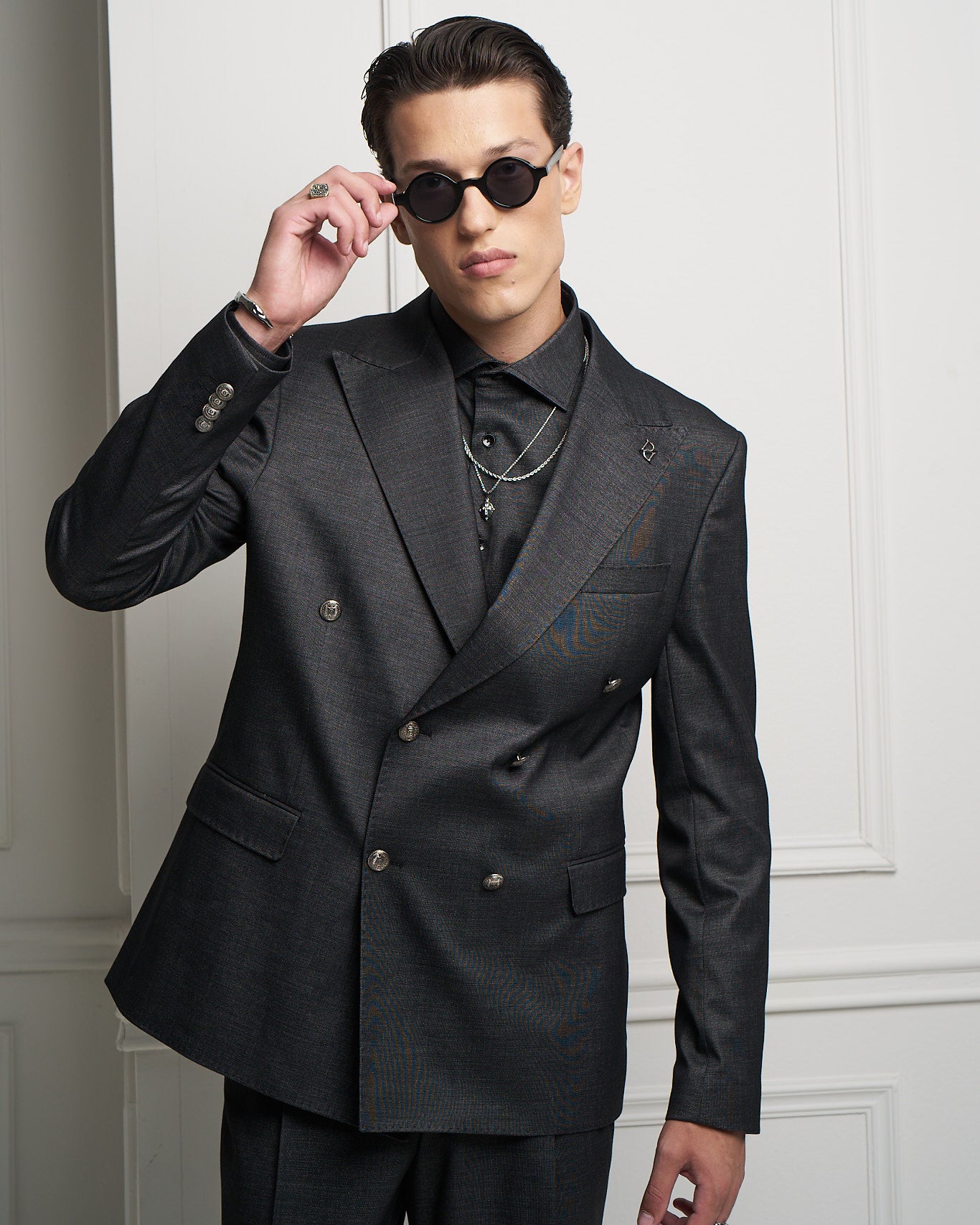 Black Denim Double-Breasted Tailored Jacket