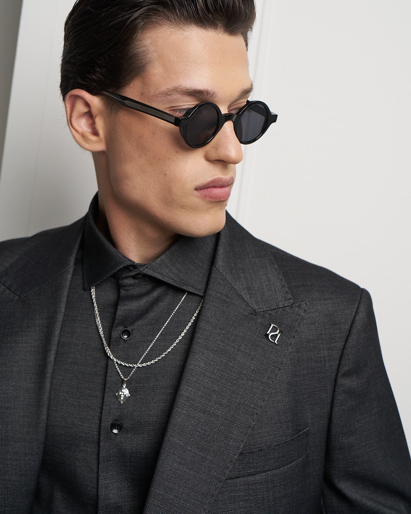 Black Denim Double-Breasted Tailored Jacket