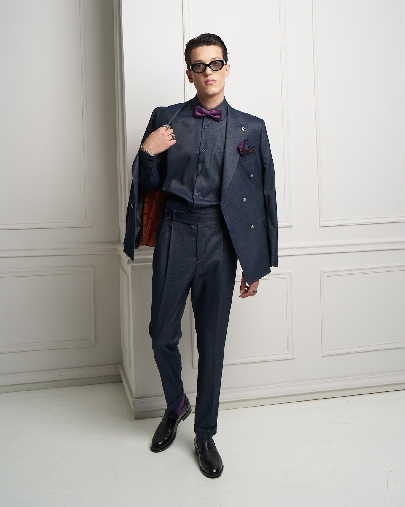 Blue Denim Double-Breasted Tailored Jacket