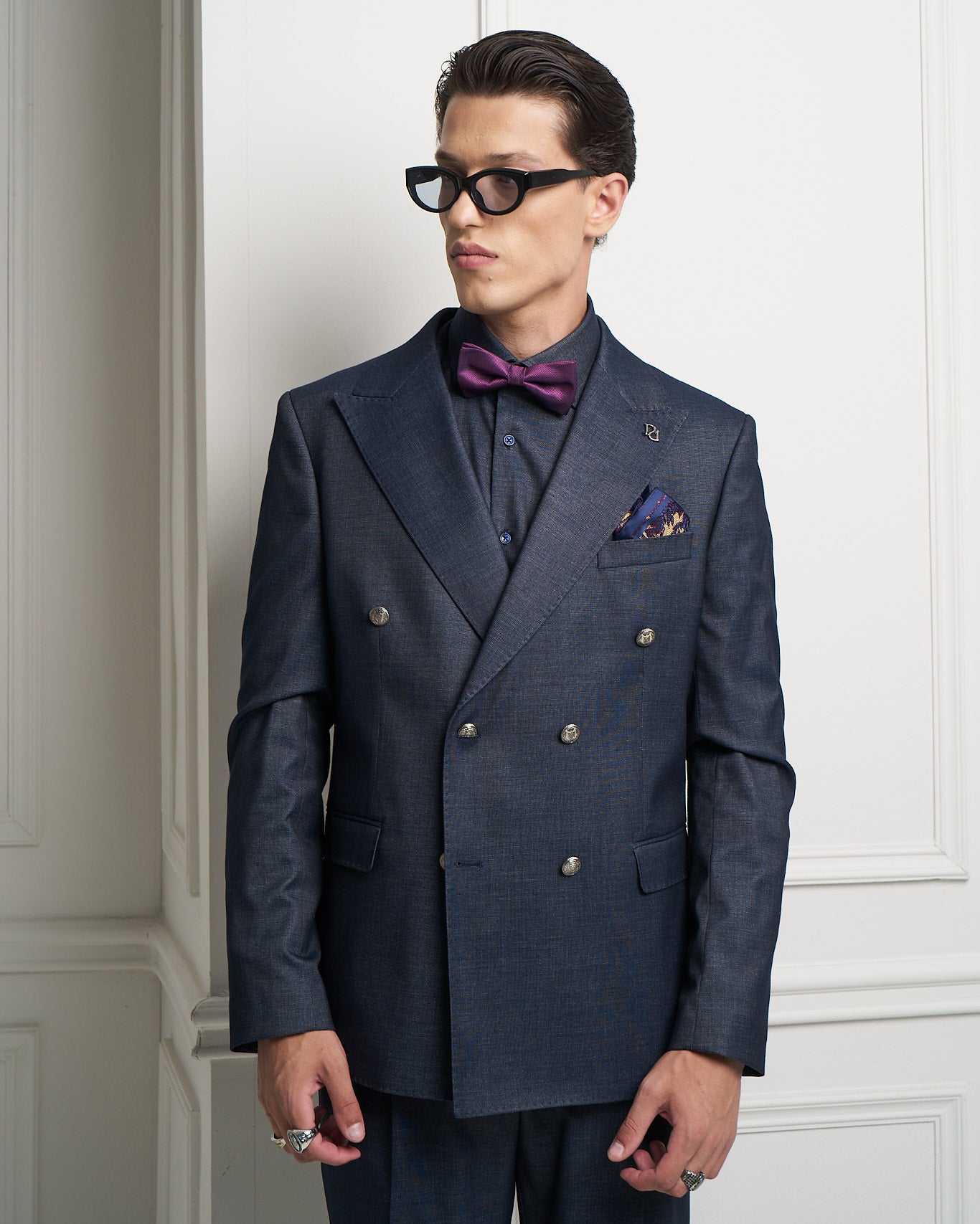 Blue Denim Double-Breasted Tailored Jacket