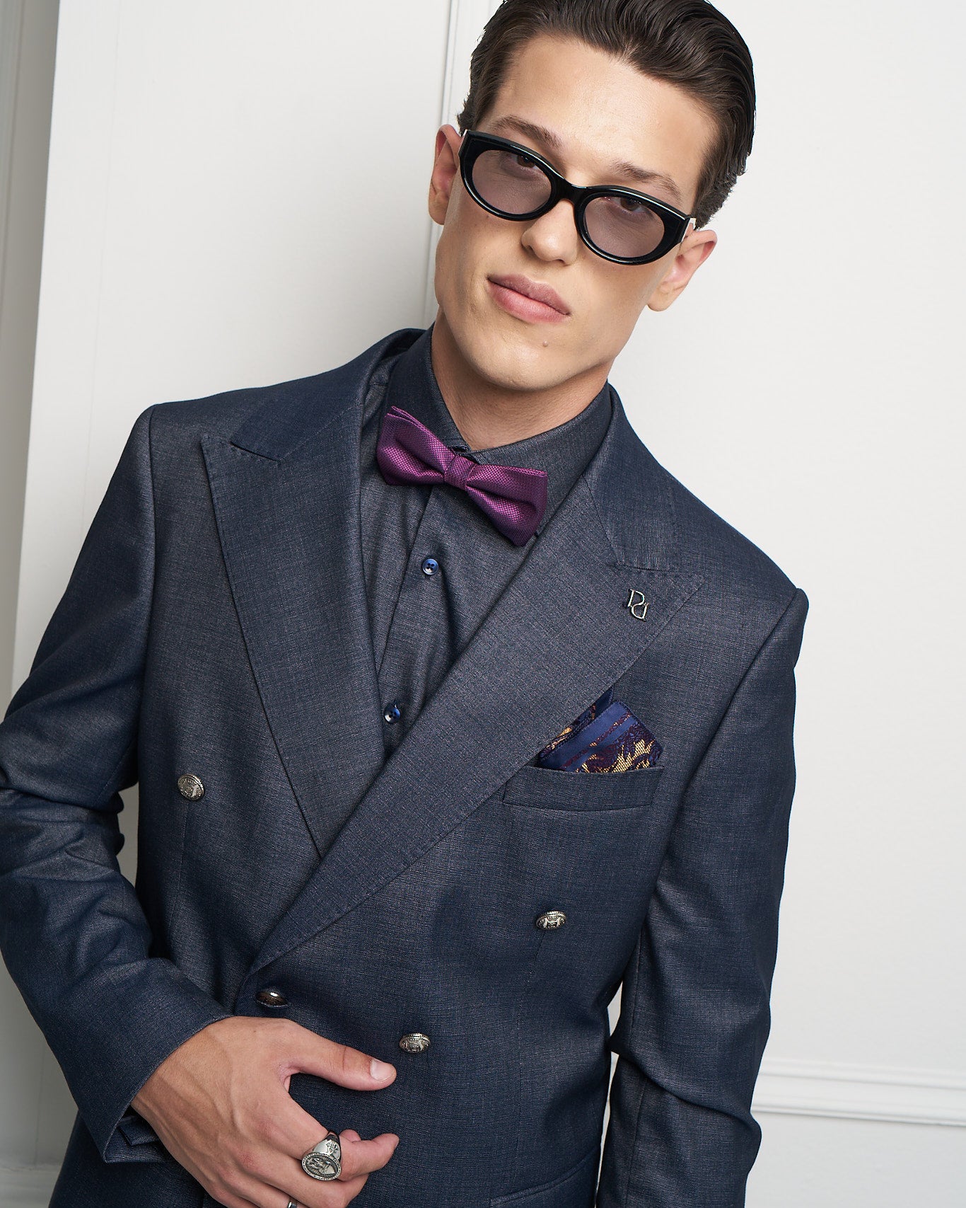Blue Denim Double-Breasted Tailored Jacket