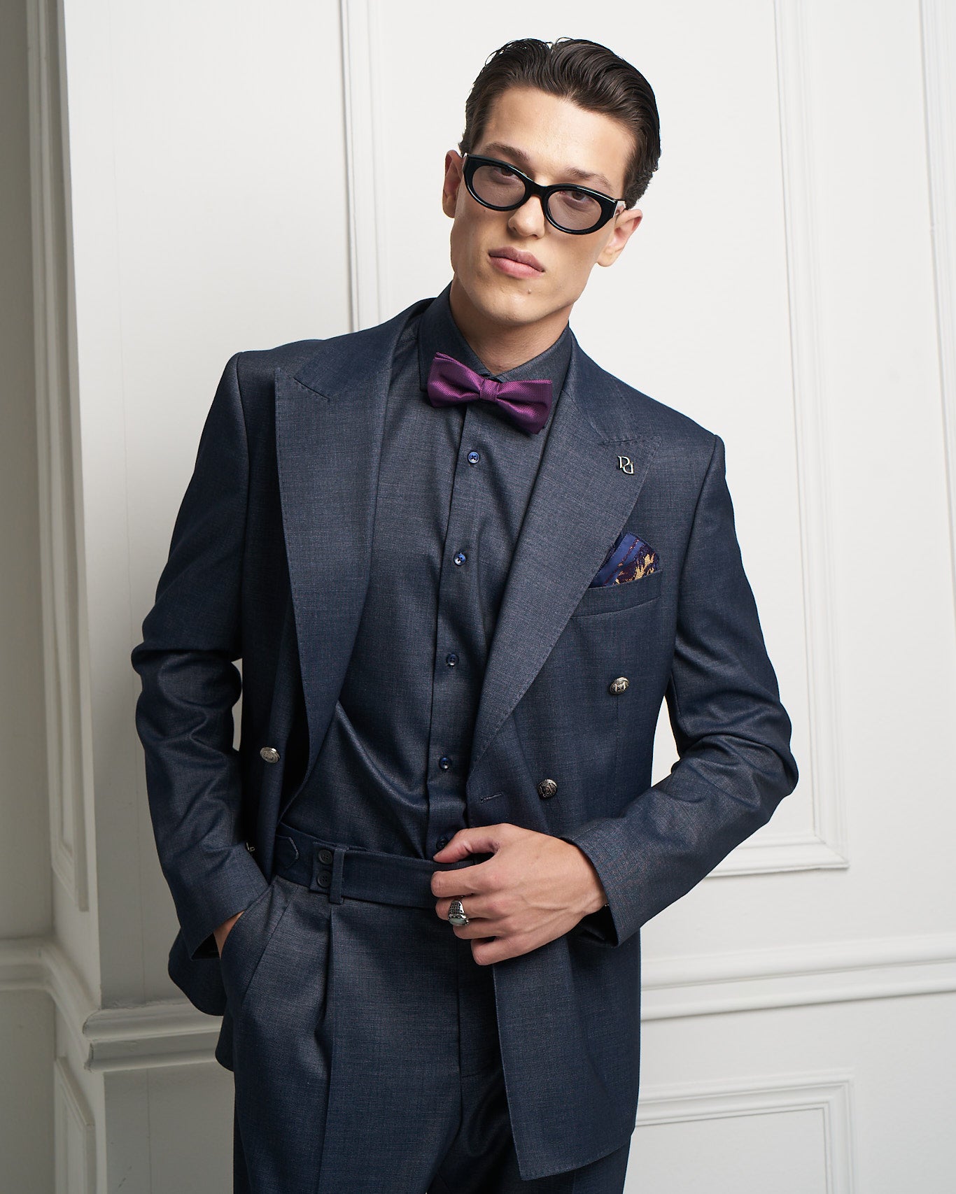 Blue Denim Double-Breasted Tailored Jacket