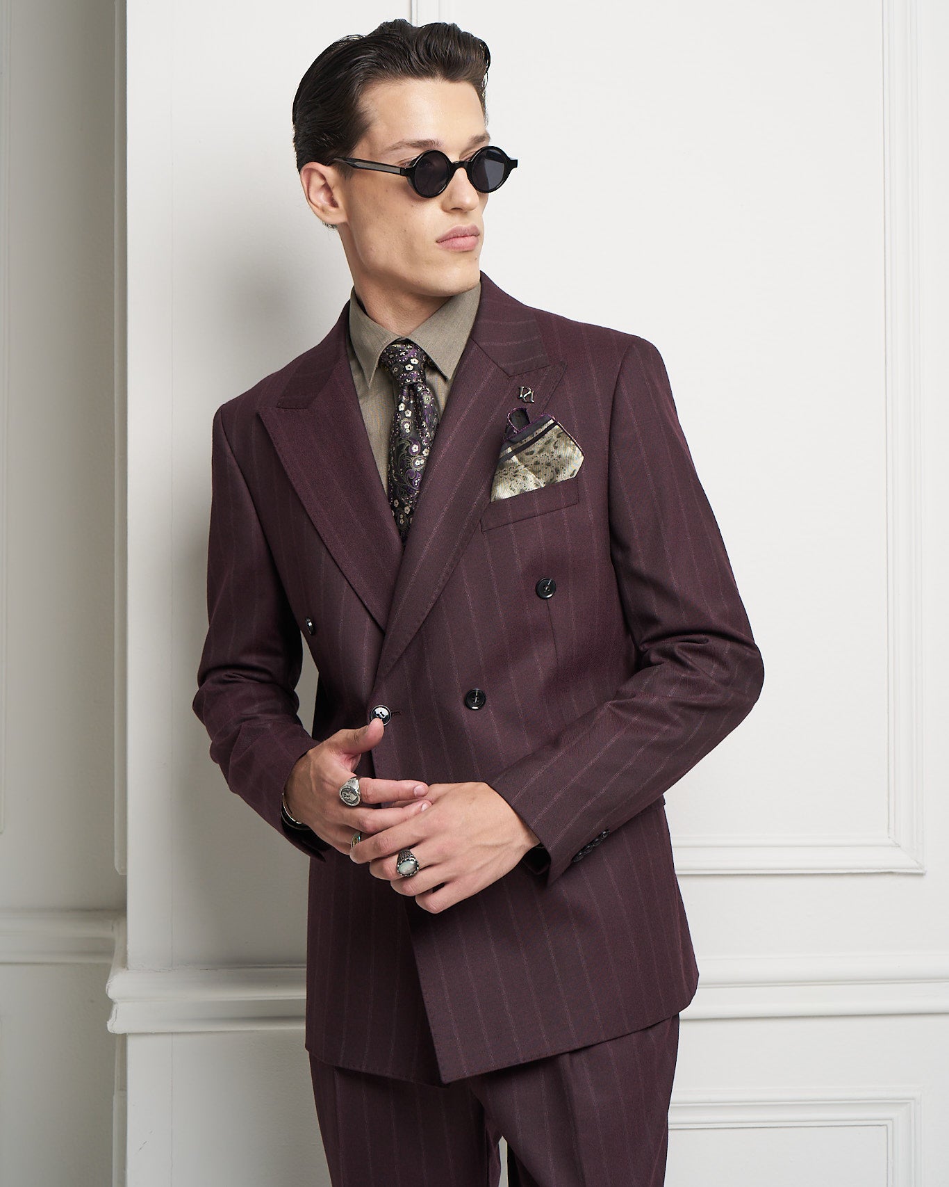 Burgundy Pinstripe Double-Breasted Tailored Jacket