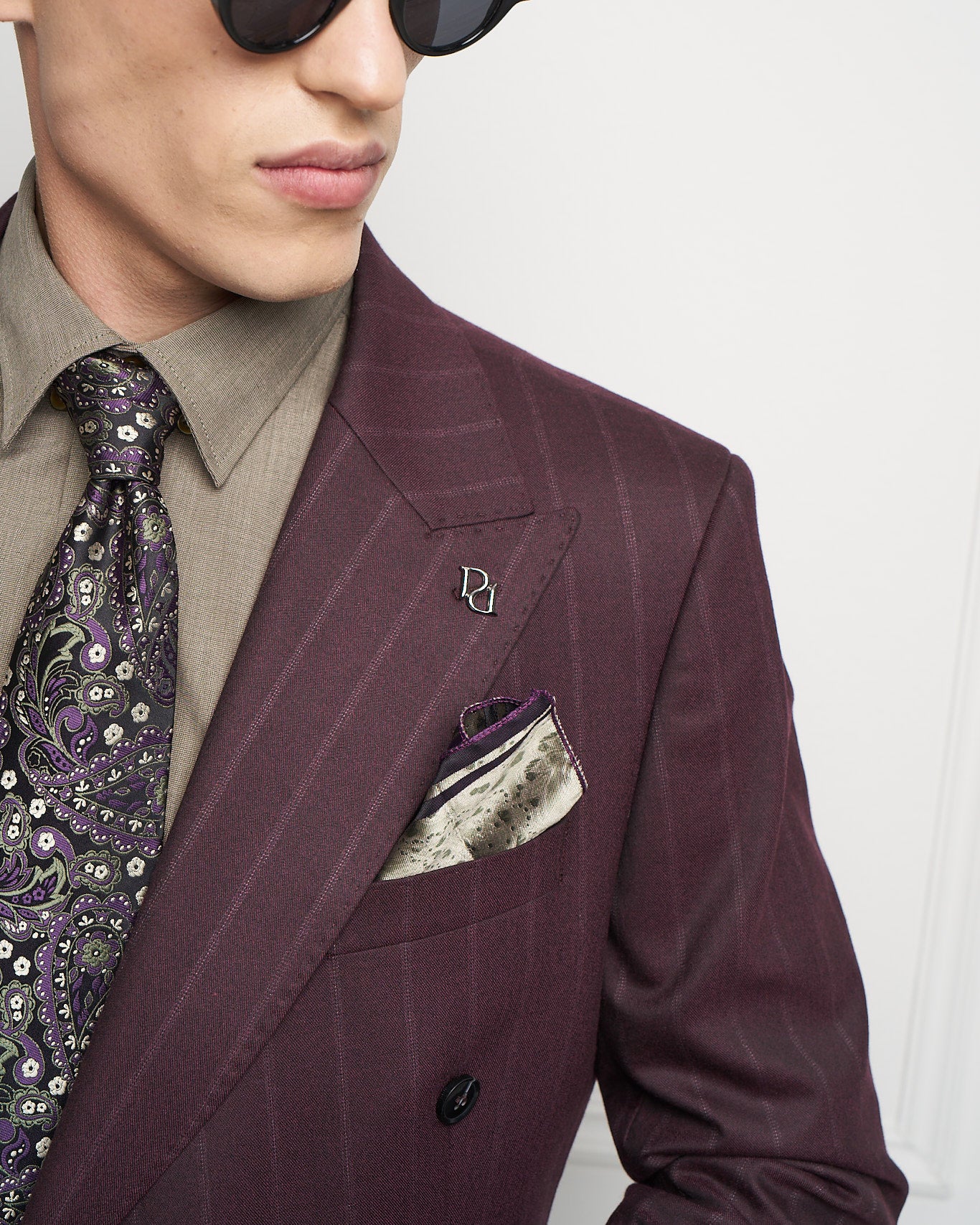 Burgundy Pinstripe Double-Breasted Tailored Jacket