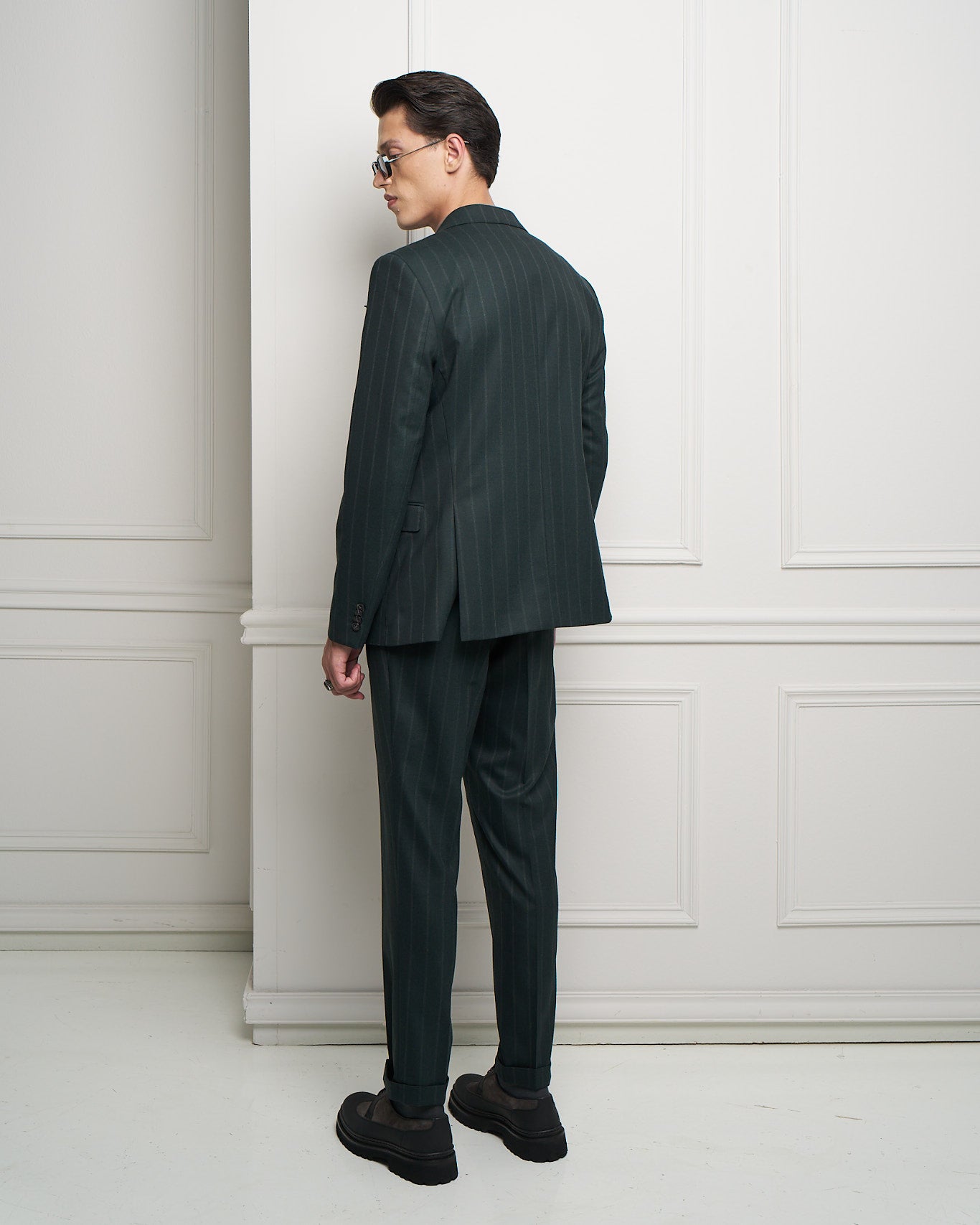 Deep Green Pinstripe Double-Breasted Tailored Jacket