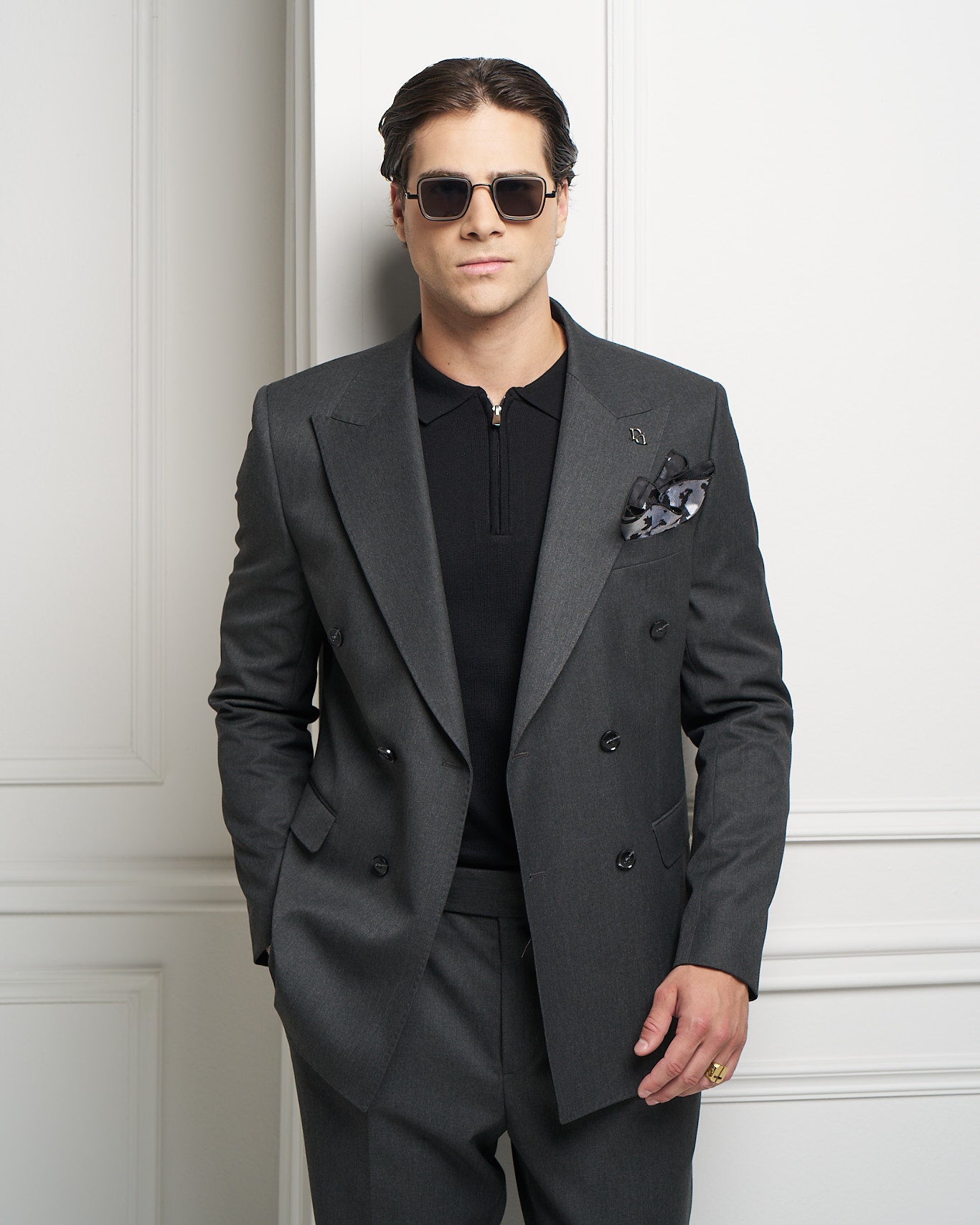 Charcoal Double-Breasted Tailored Jacket