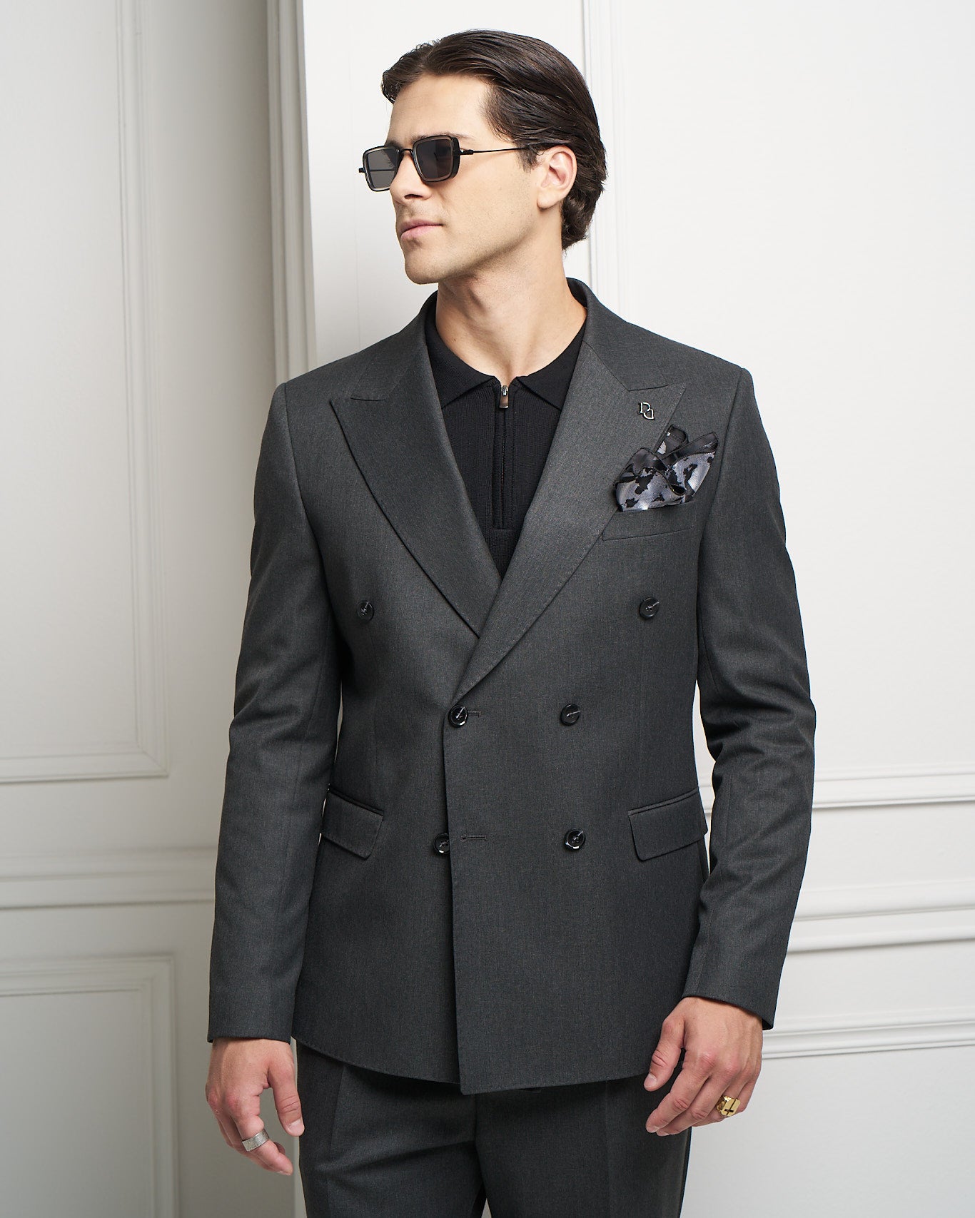 Charcoal Double-Breasted Tailored Jacket