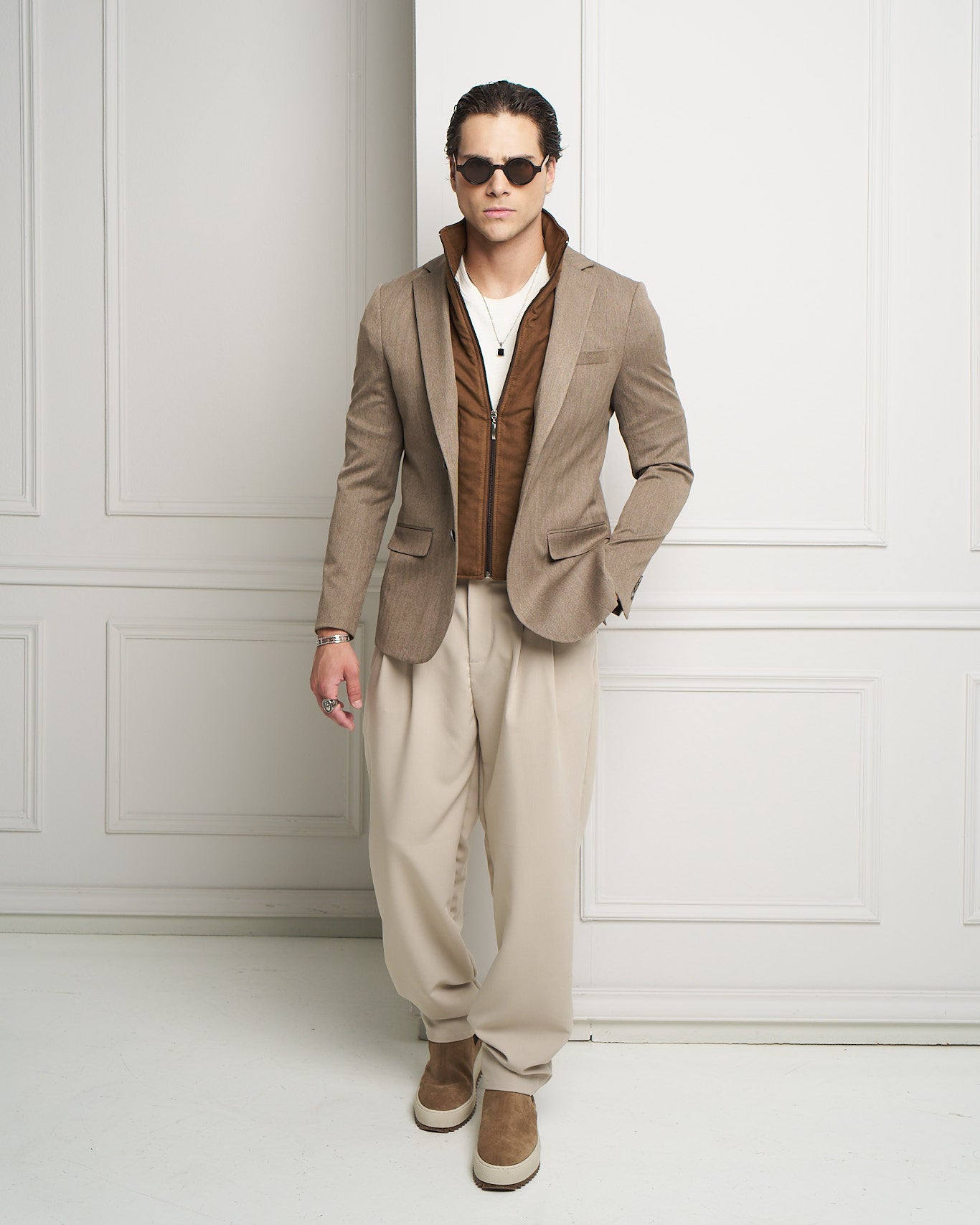 Layered Tailored Jacket with Removable Zip-Up Insert