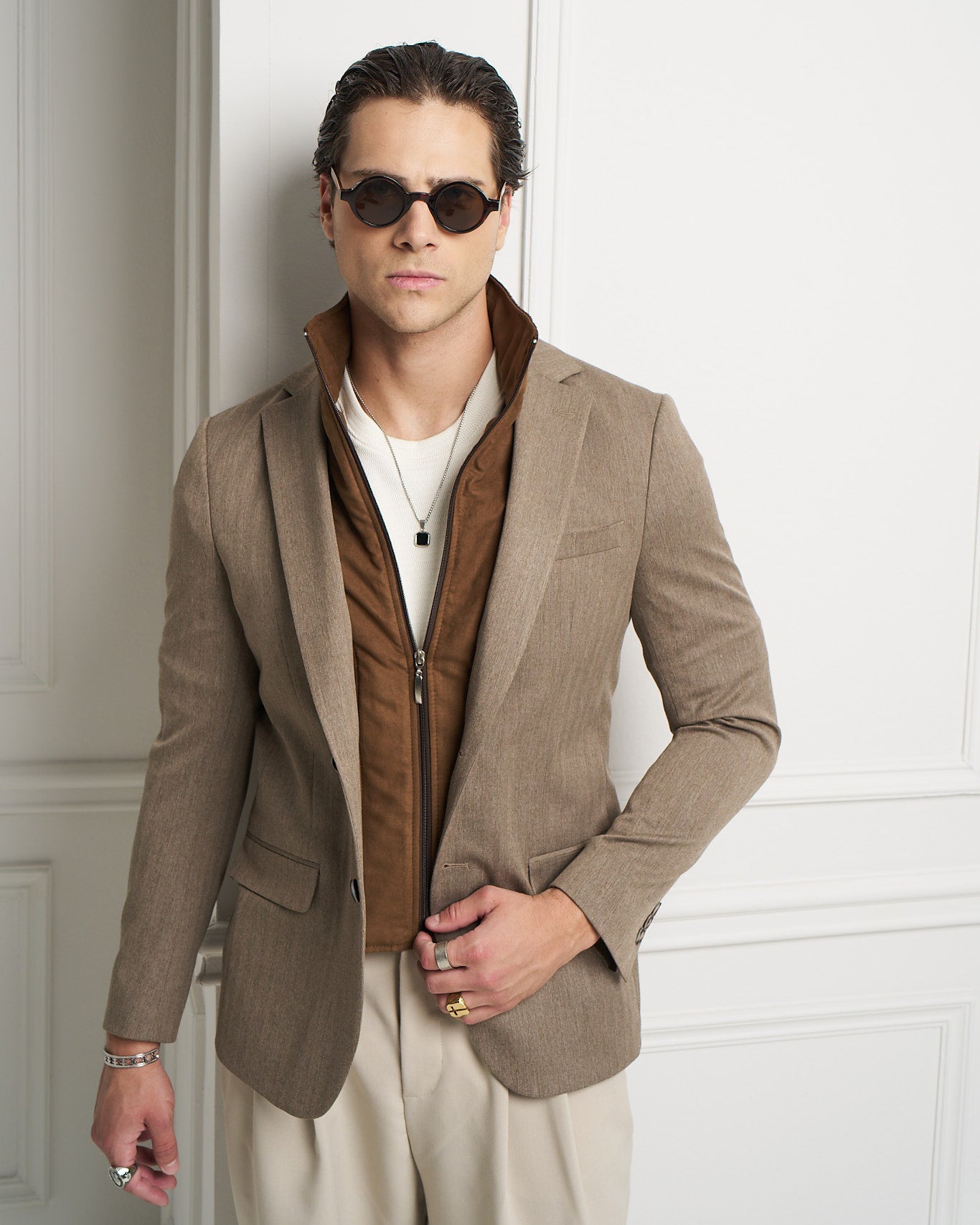 Layered Tailored Jacket with Removable Zip-Up Insert