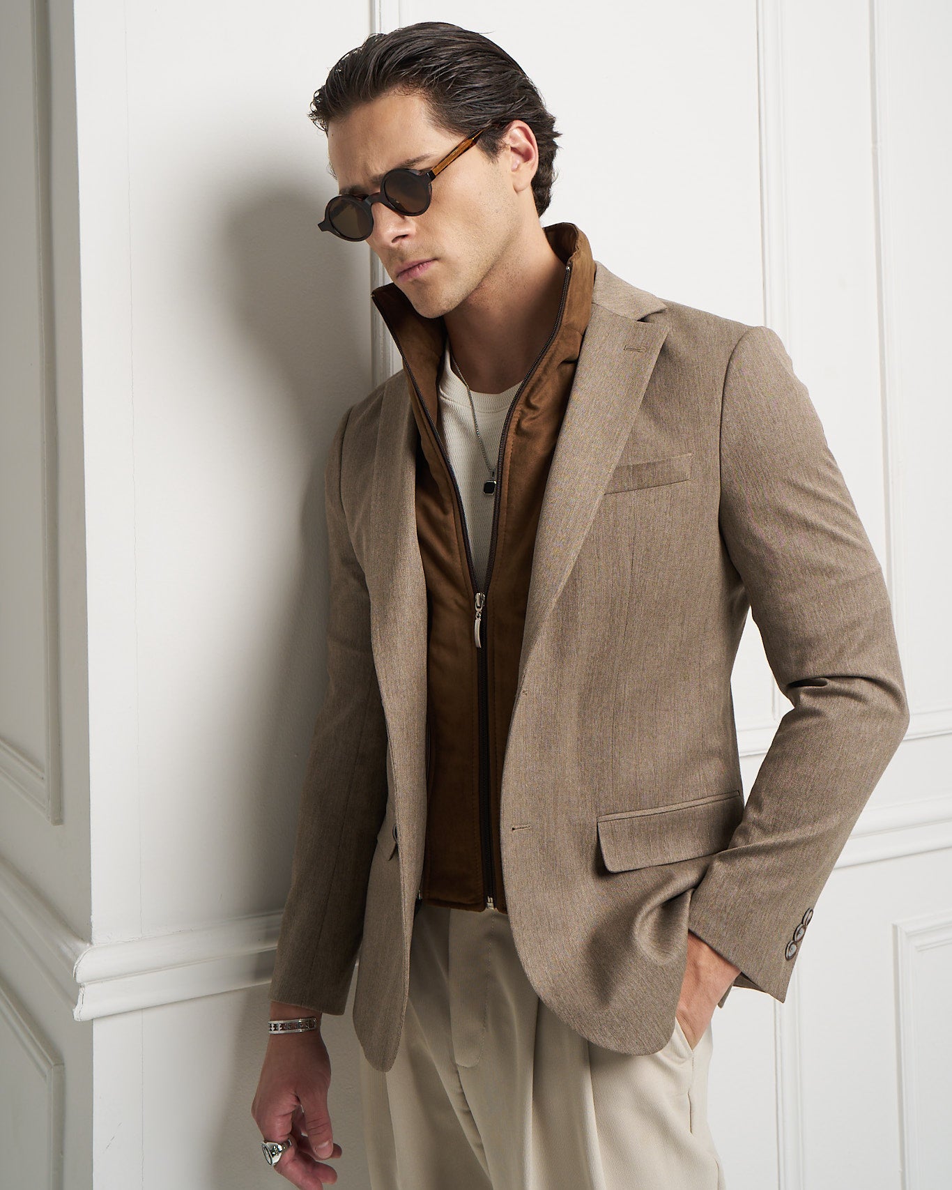 Layered Tailored Jacket with Removable Zip-Up Insert