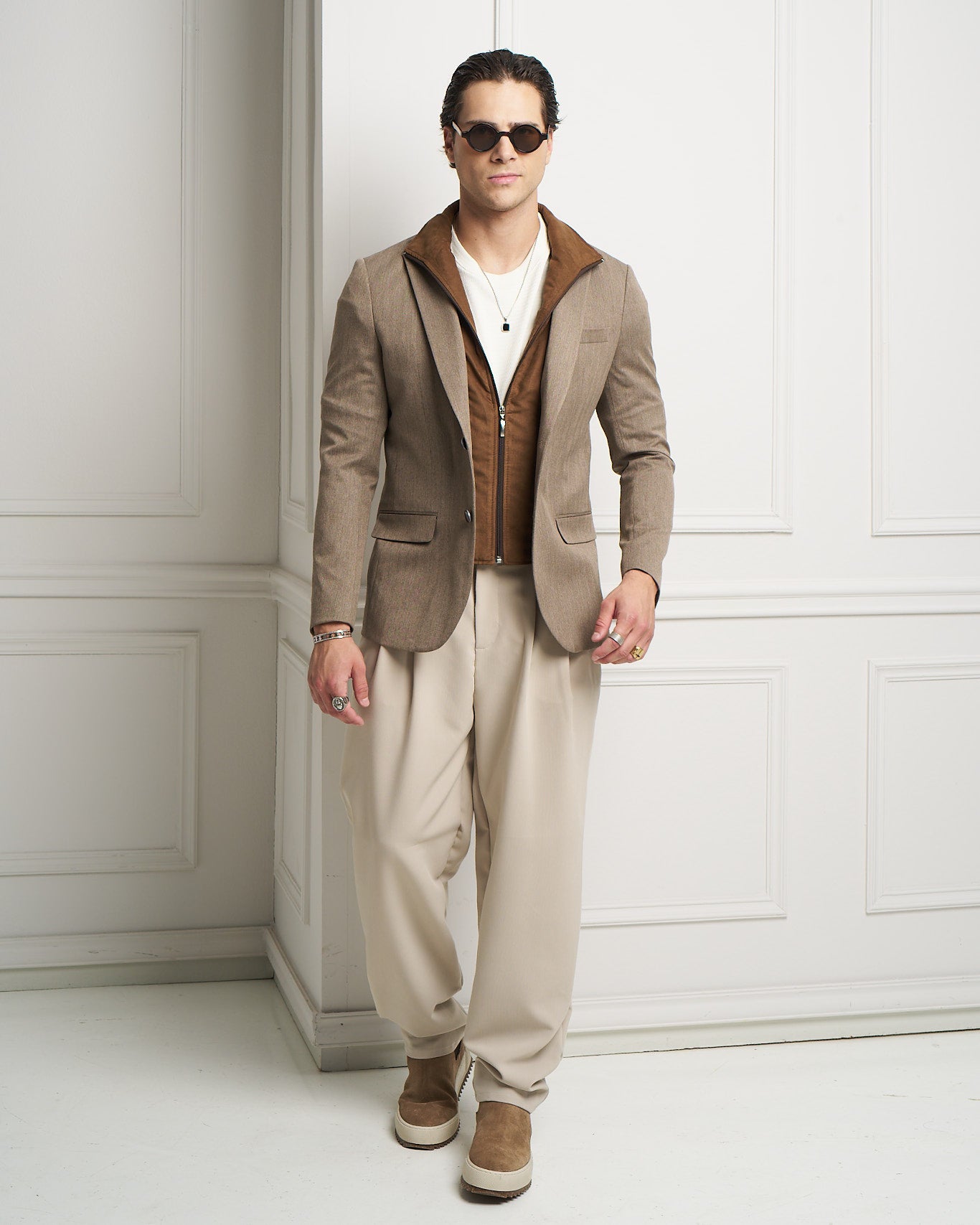 Layered Tailored Jacket with Removable Zip-Up Insert