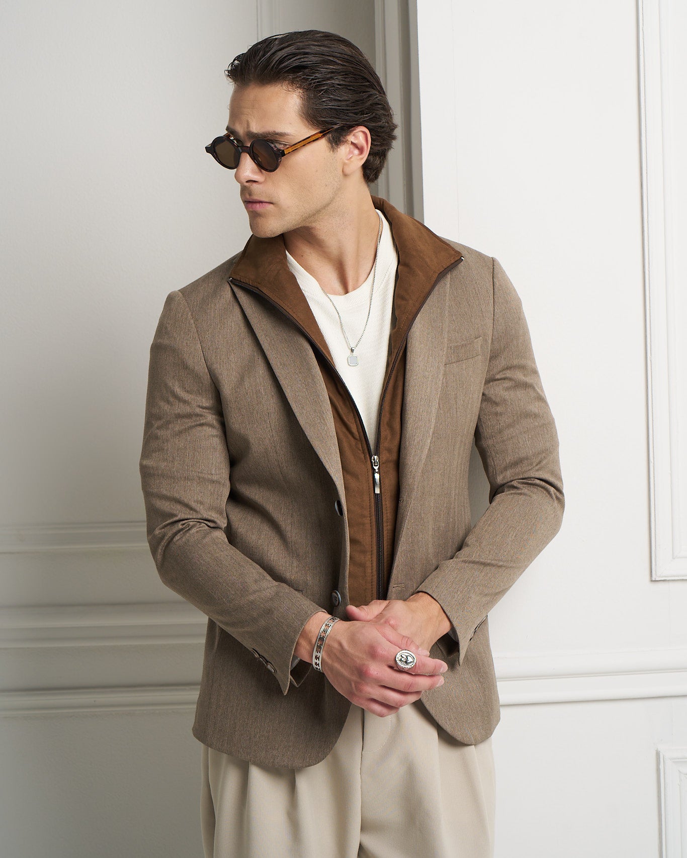 Layered Tailored Jacket with Removable Zip-Up Insert
