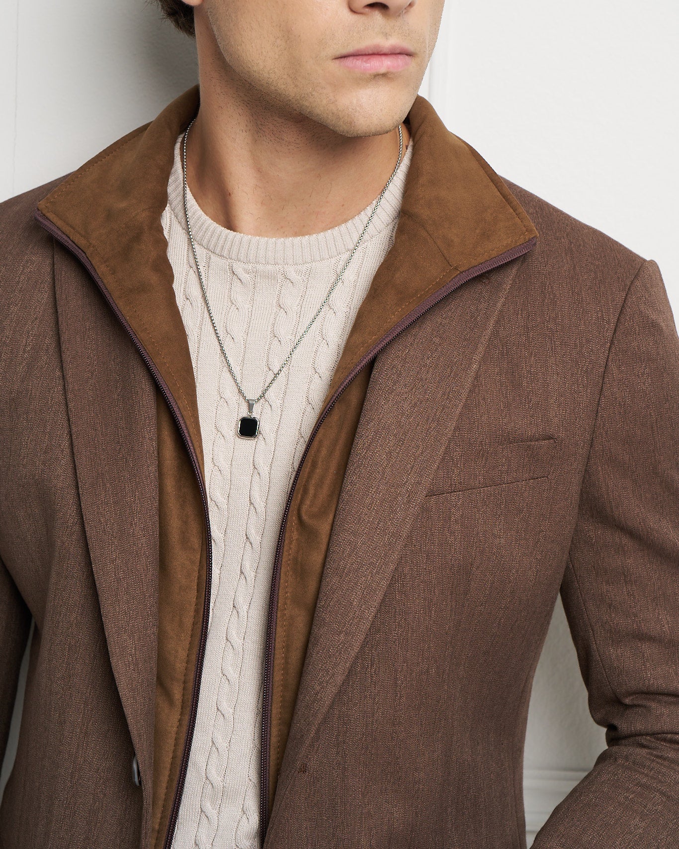 Chocolate Layered Tailored Jacket with Removable Zip-Up Insert
