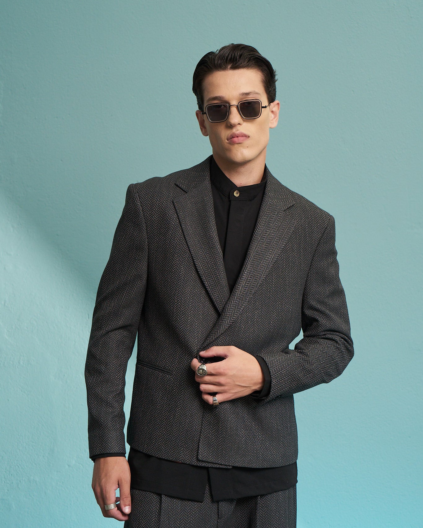 Herringbone Double-Breasted Tailored Jacket