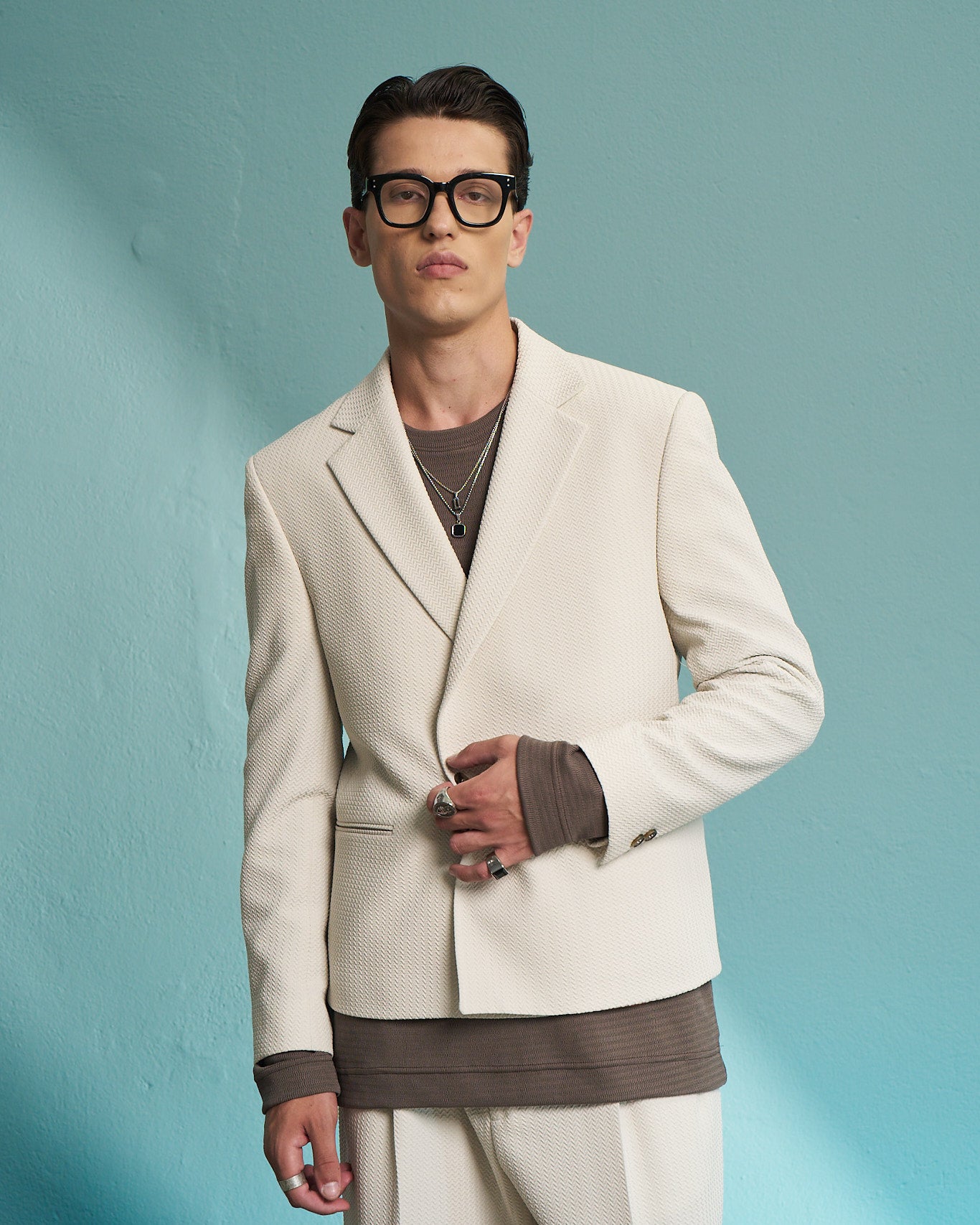 Ivory Textured Double-Breasted Jacket