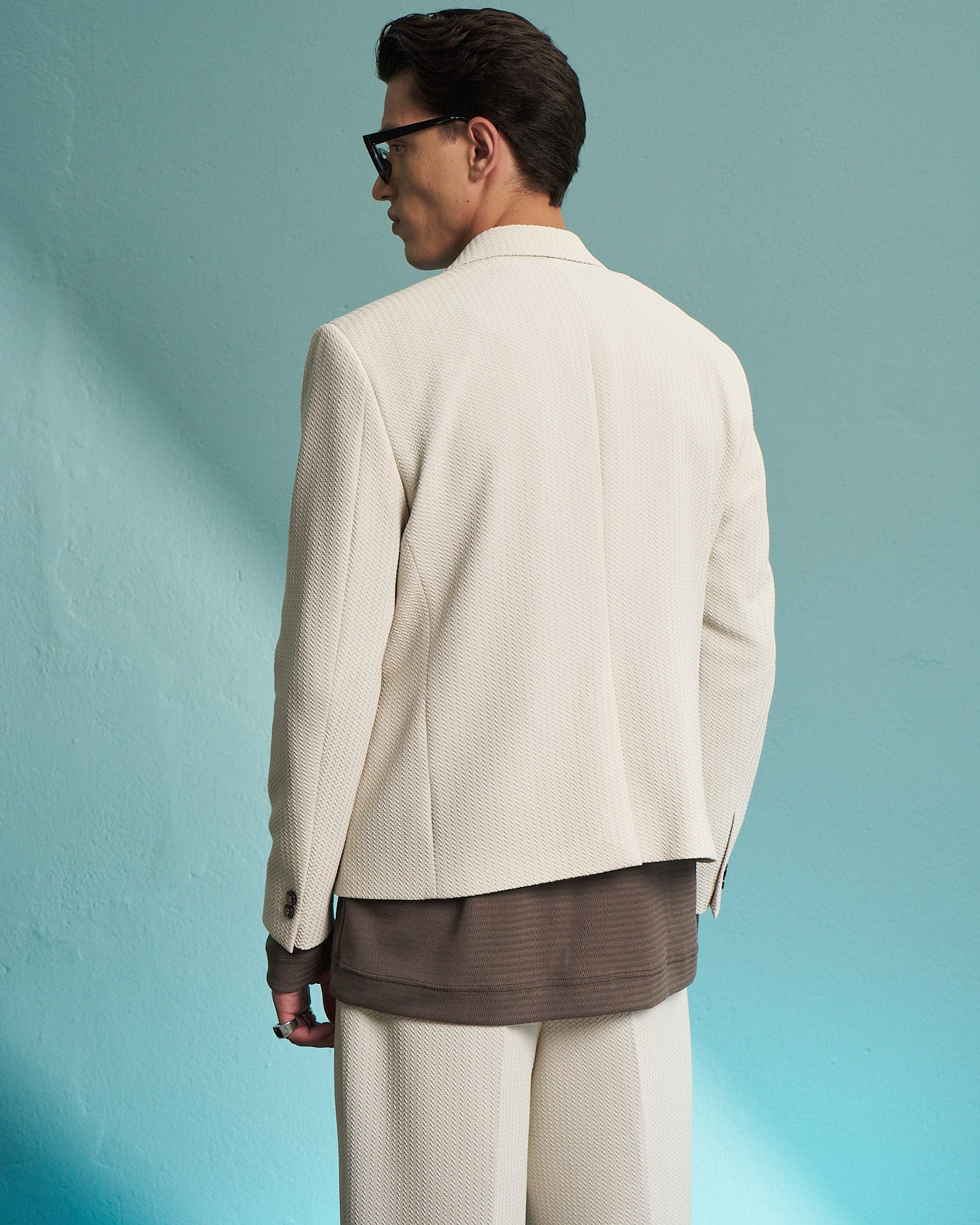 Ivory Textured Double-Breasted Jacket