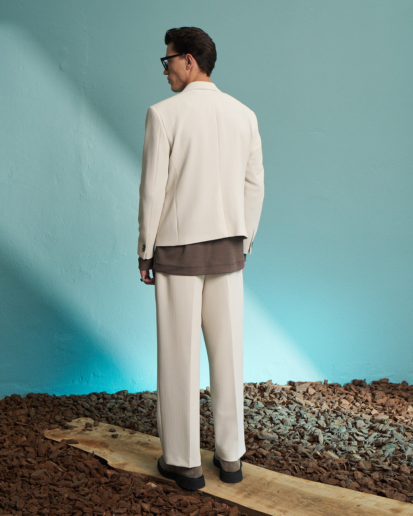 Ivory Textured Double-Breasted Jacket