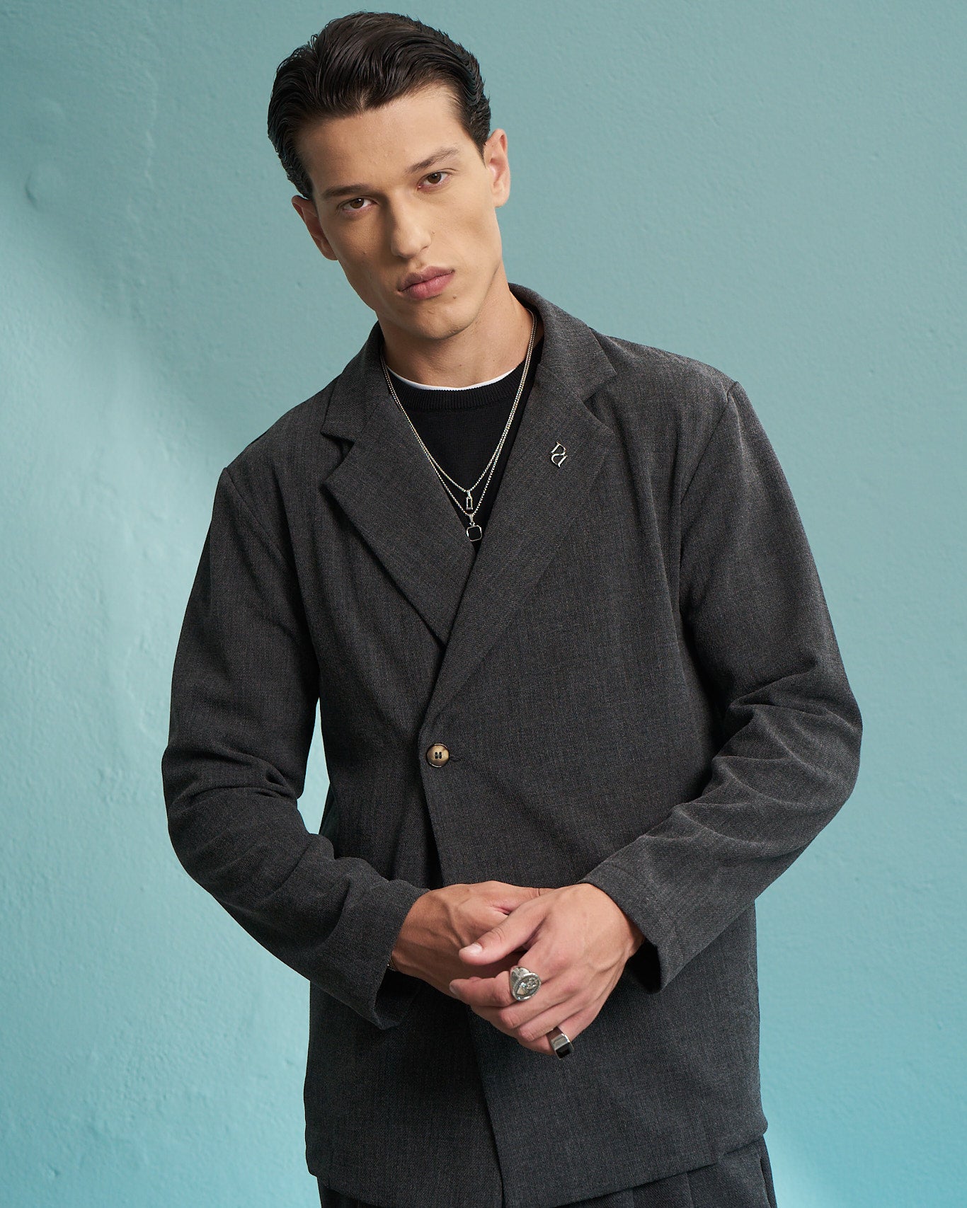 Charcoal Relaxed Single-Breasted Jacket