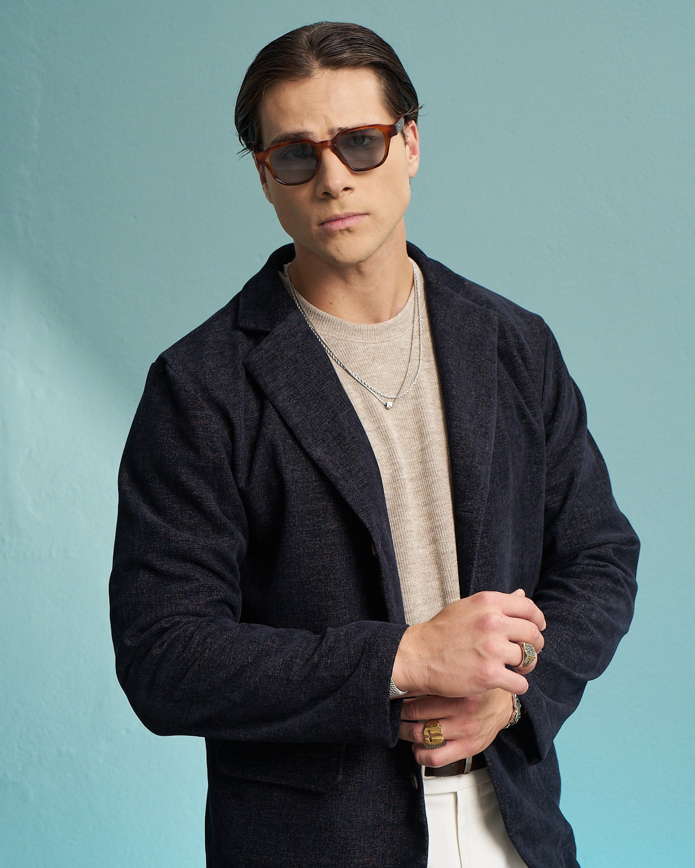 Navy Mélange Single-Breasted Jacket
