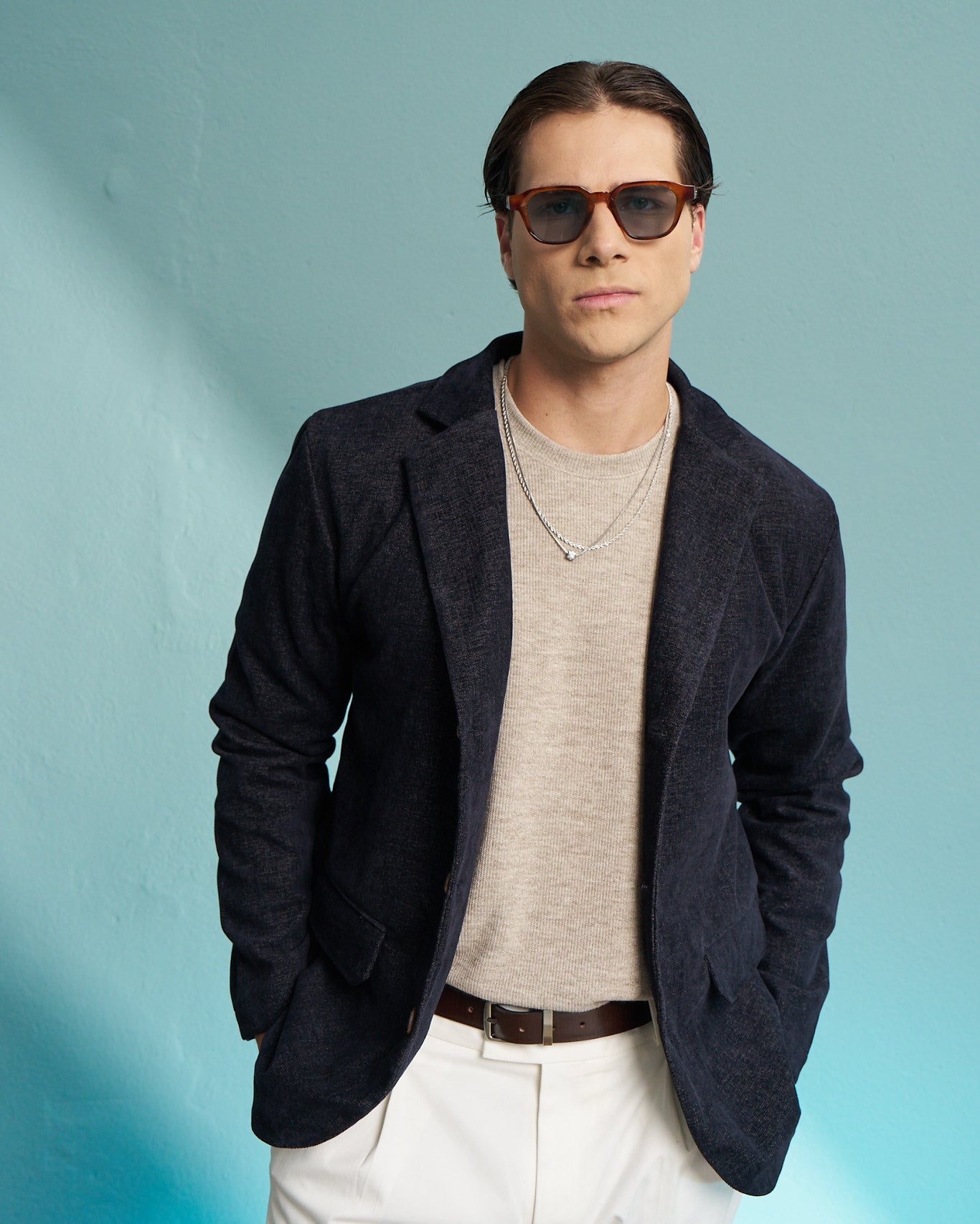 Navy Mélange Single-Breasted Jacket