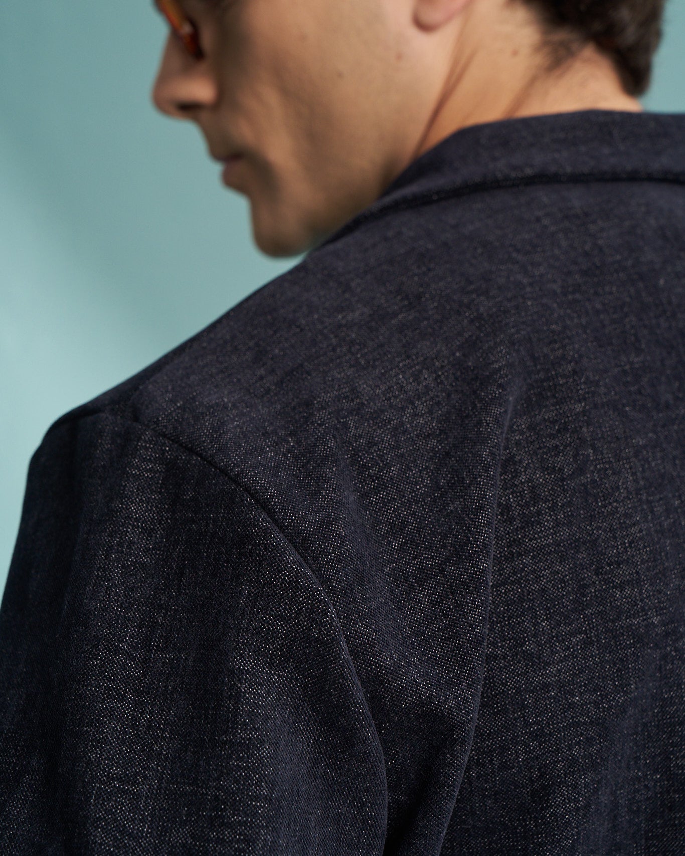 Navy Mélange Single-Breasted Jacket