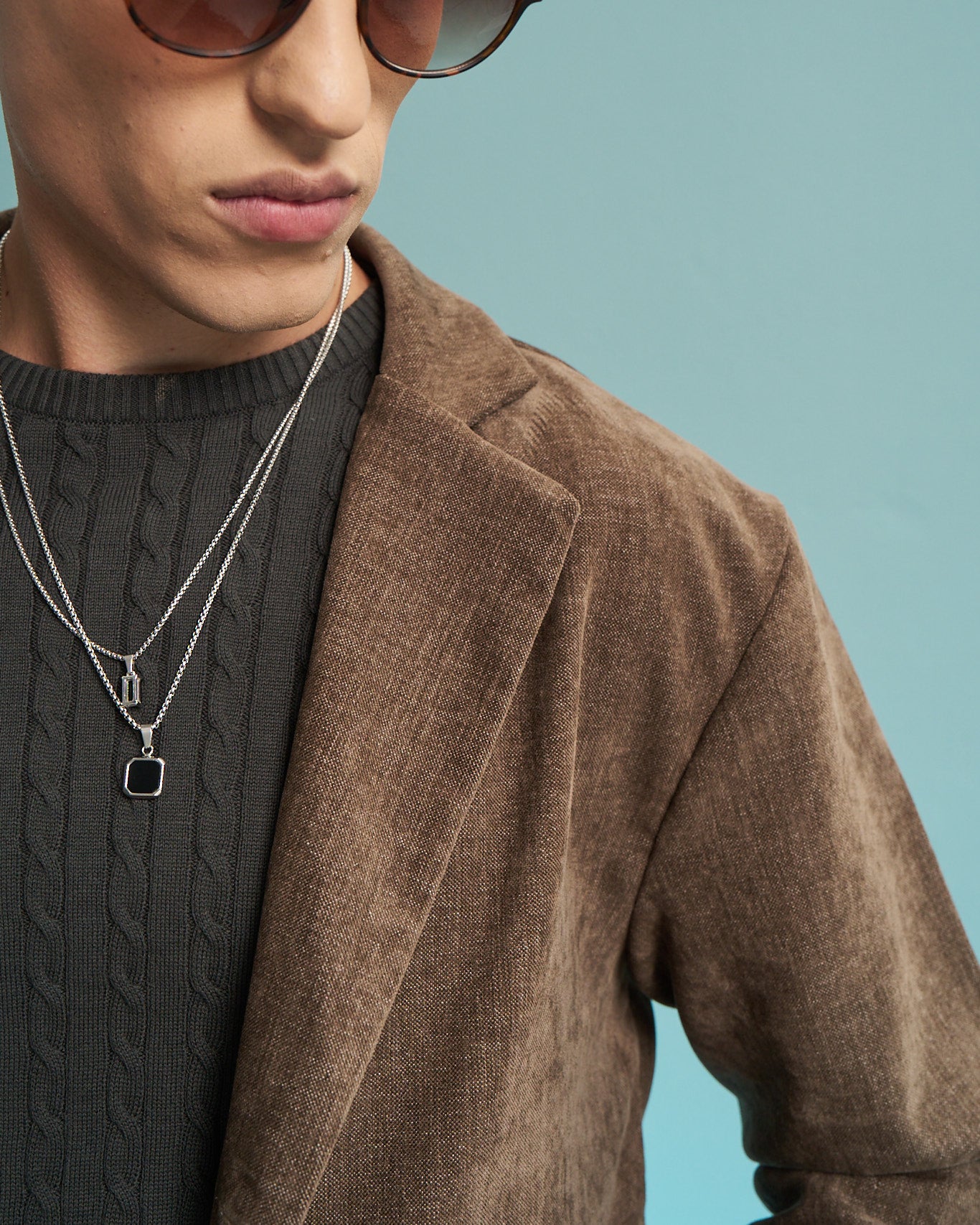 Brown Linen-Blend Single-Breasted Jacket