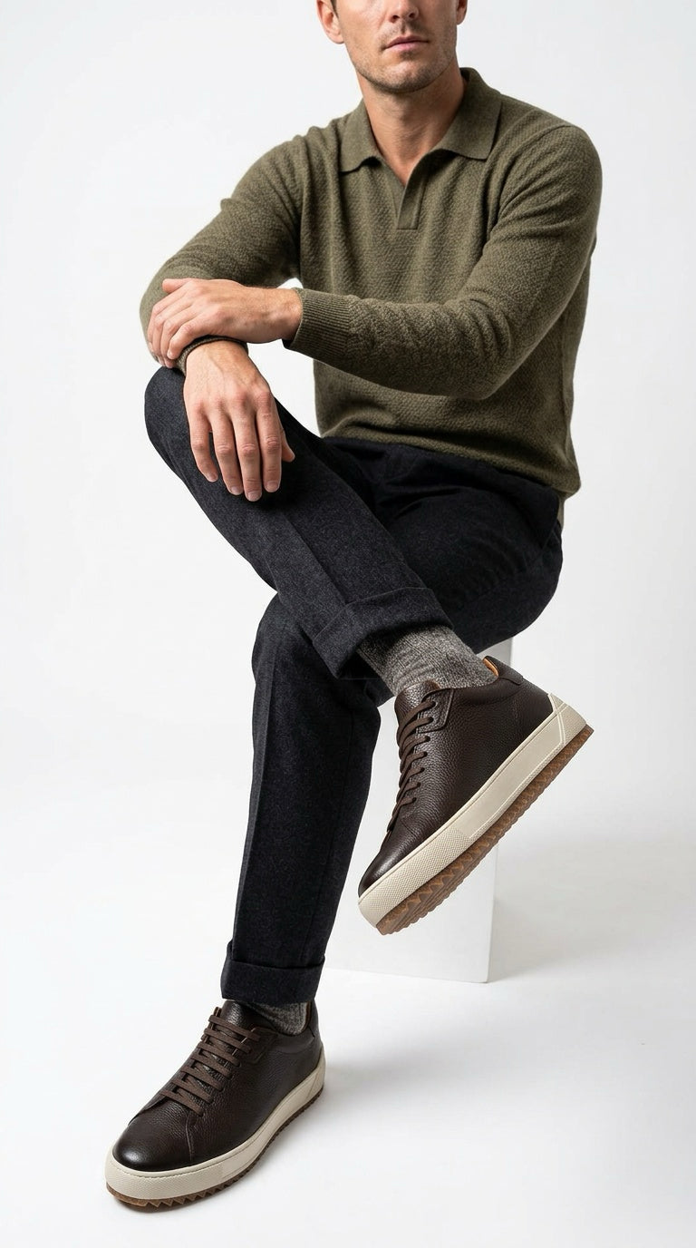 Leather Court Sneaker - Dark Brown