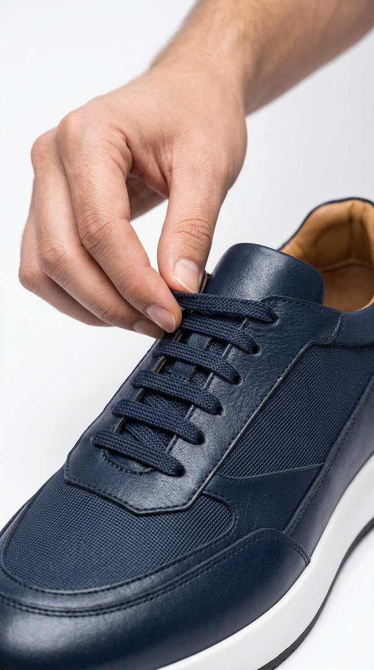 Leather & Knit Runner Sneaker - Navy