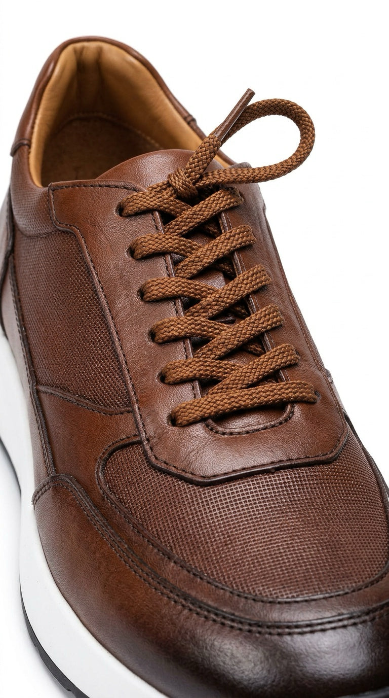 Leather & Knit Runner Sneaker - Taba