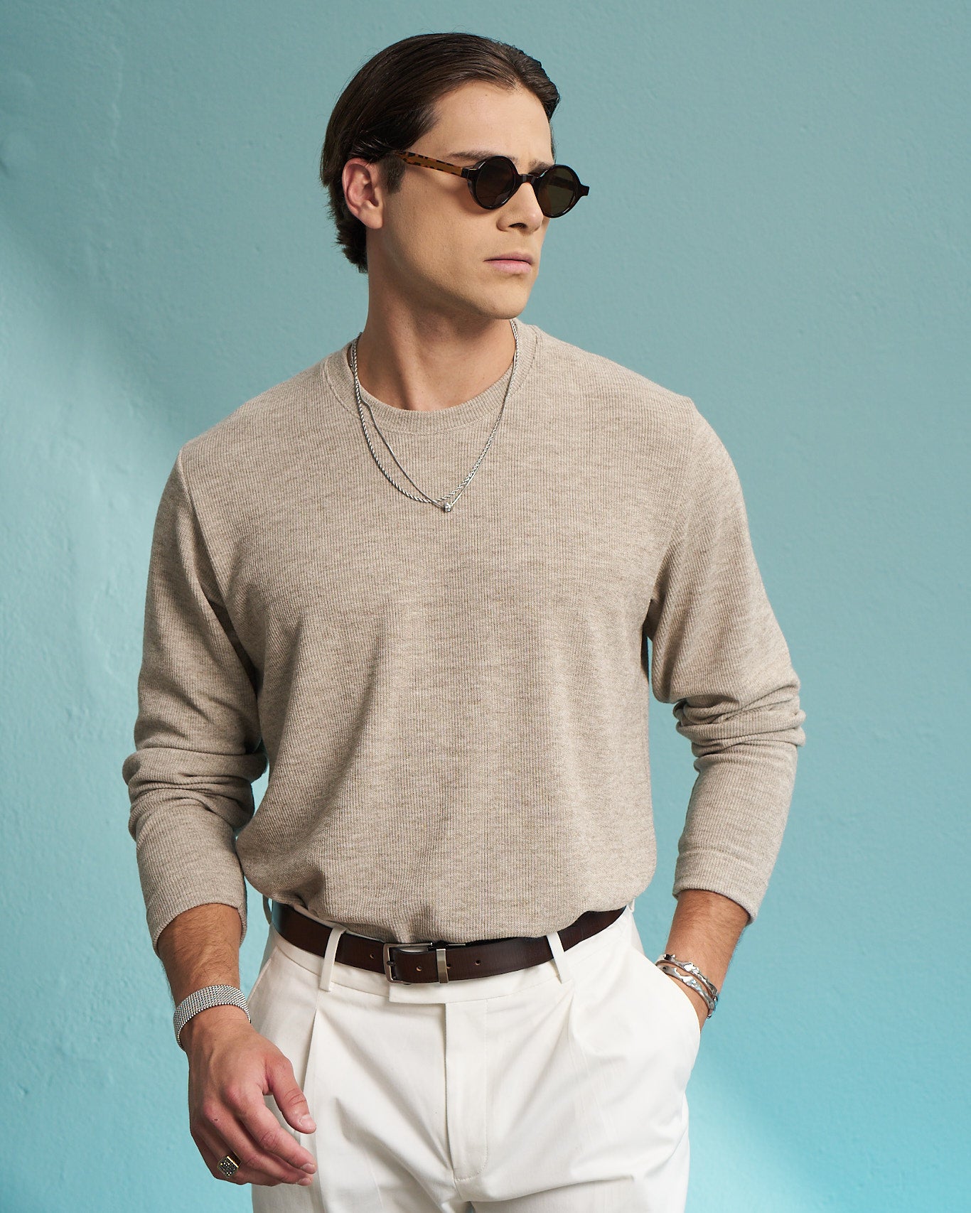 Beige Premium Crew Neck Sweatshirt