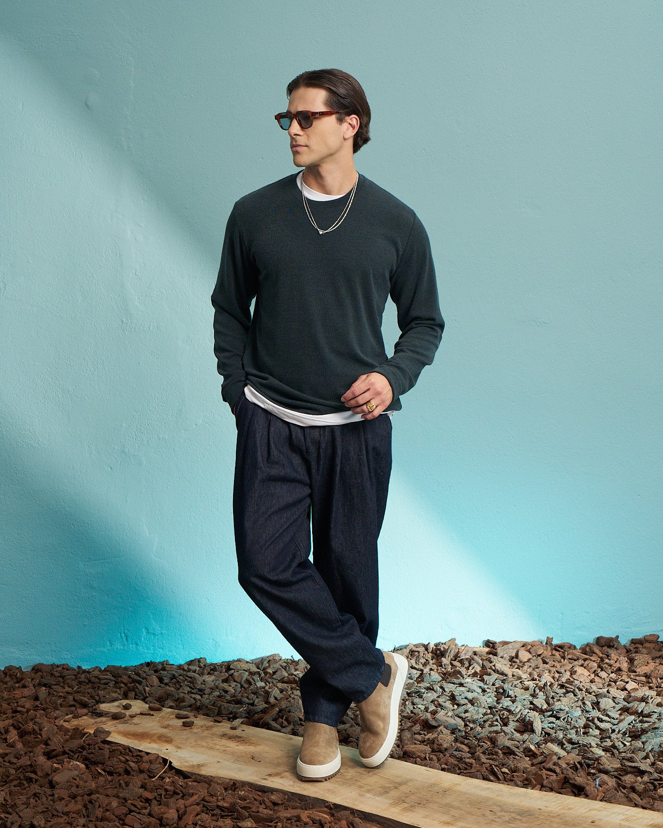 Petrol Premium Crew Neck Knit