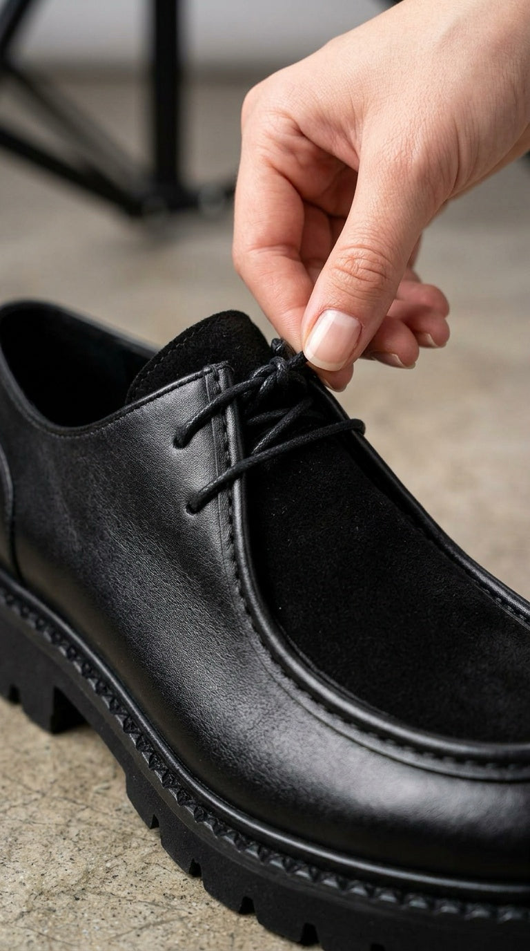 Leather Apron Derby Shoe - Black