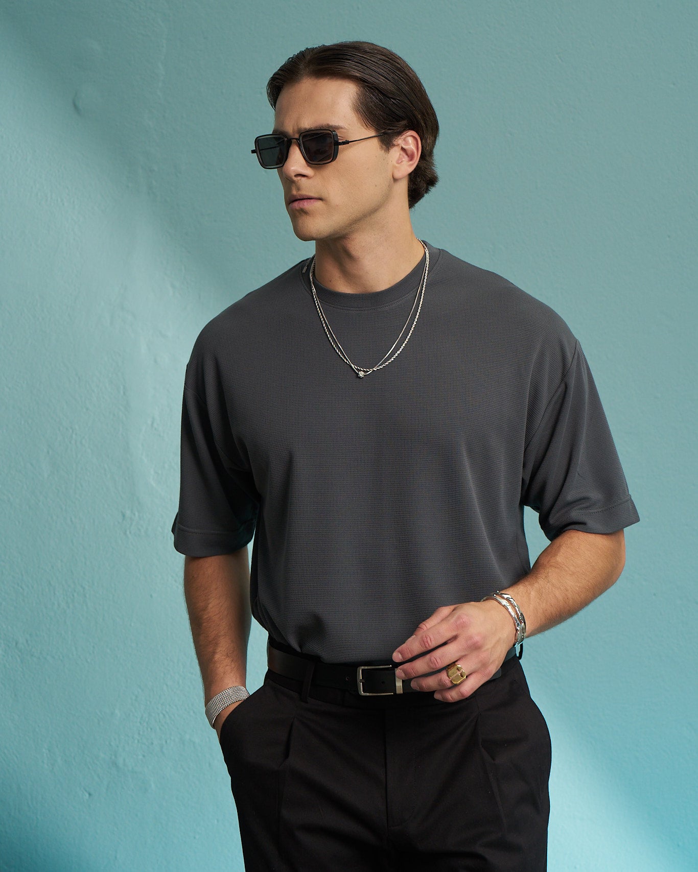 Charcoal Premium Textured Oversized T-Shirt