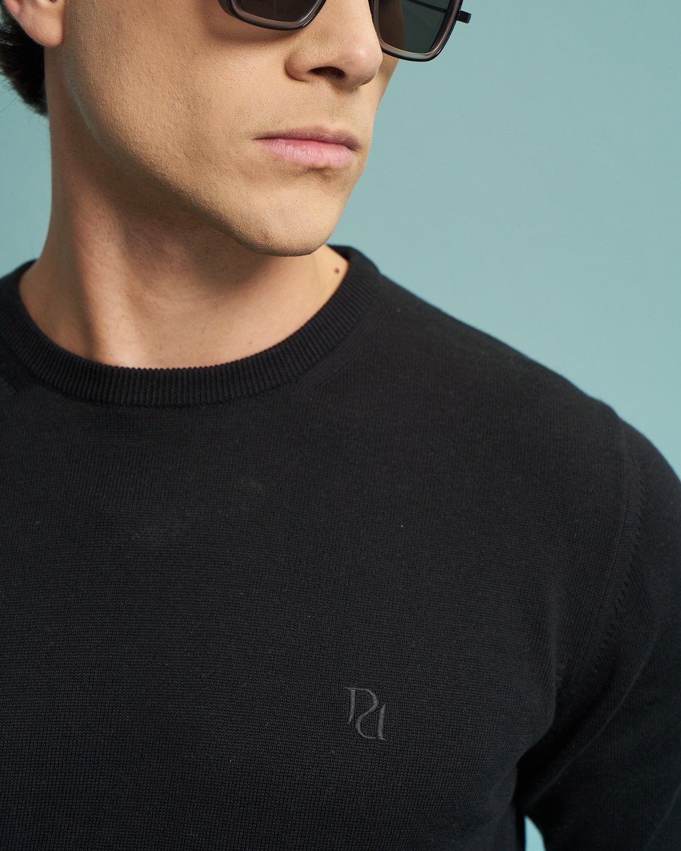 Black 100% Cotton Crew Neck Sweater