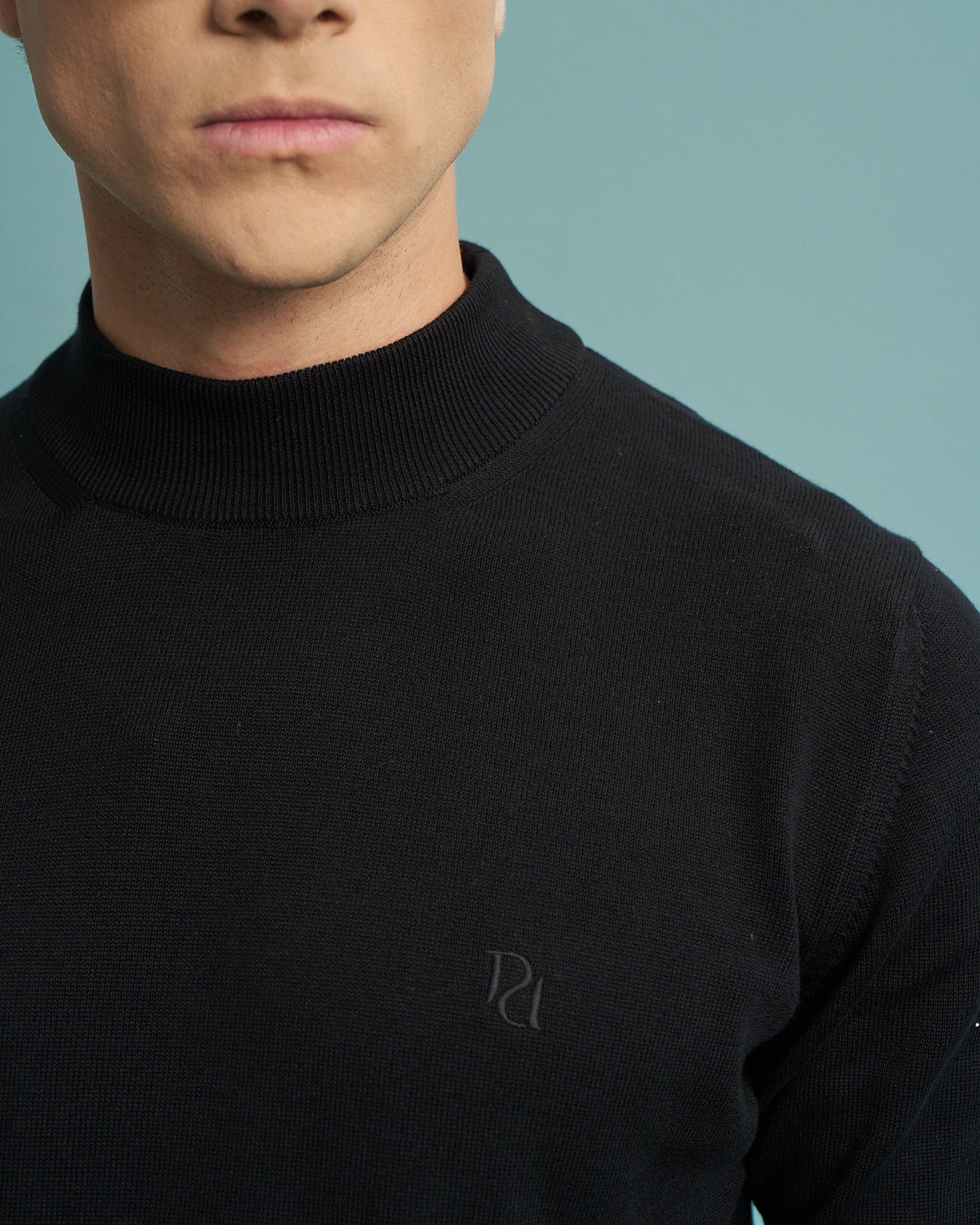 Black 100% Cotton Mock Neck Sweater