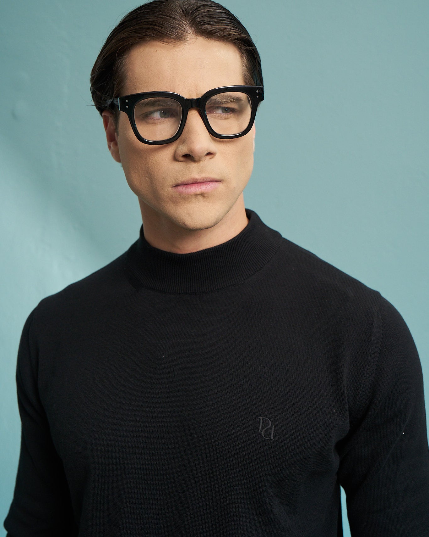 Black 100% Cotton Mock Neck Sweater