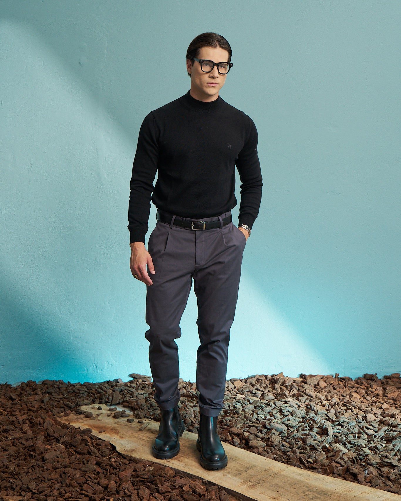 Black 100% Cotton Mock Neck Sweater