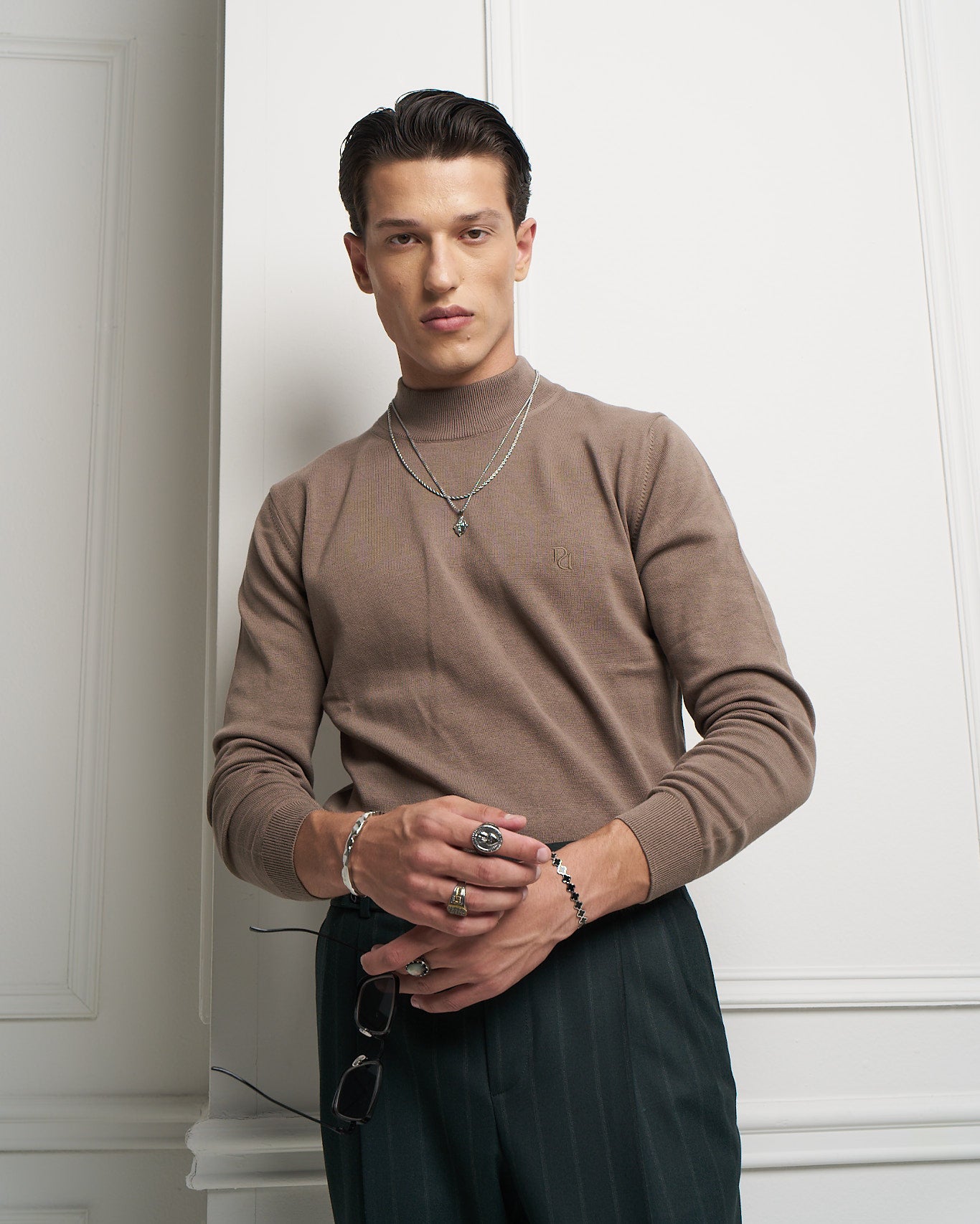 Fango 100% Cotton Mock Neck Sweater