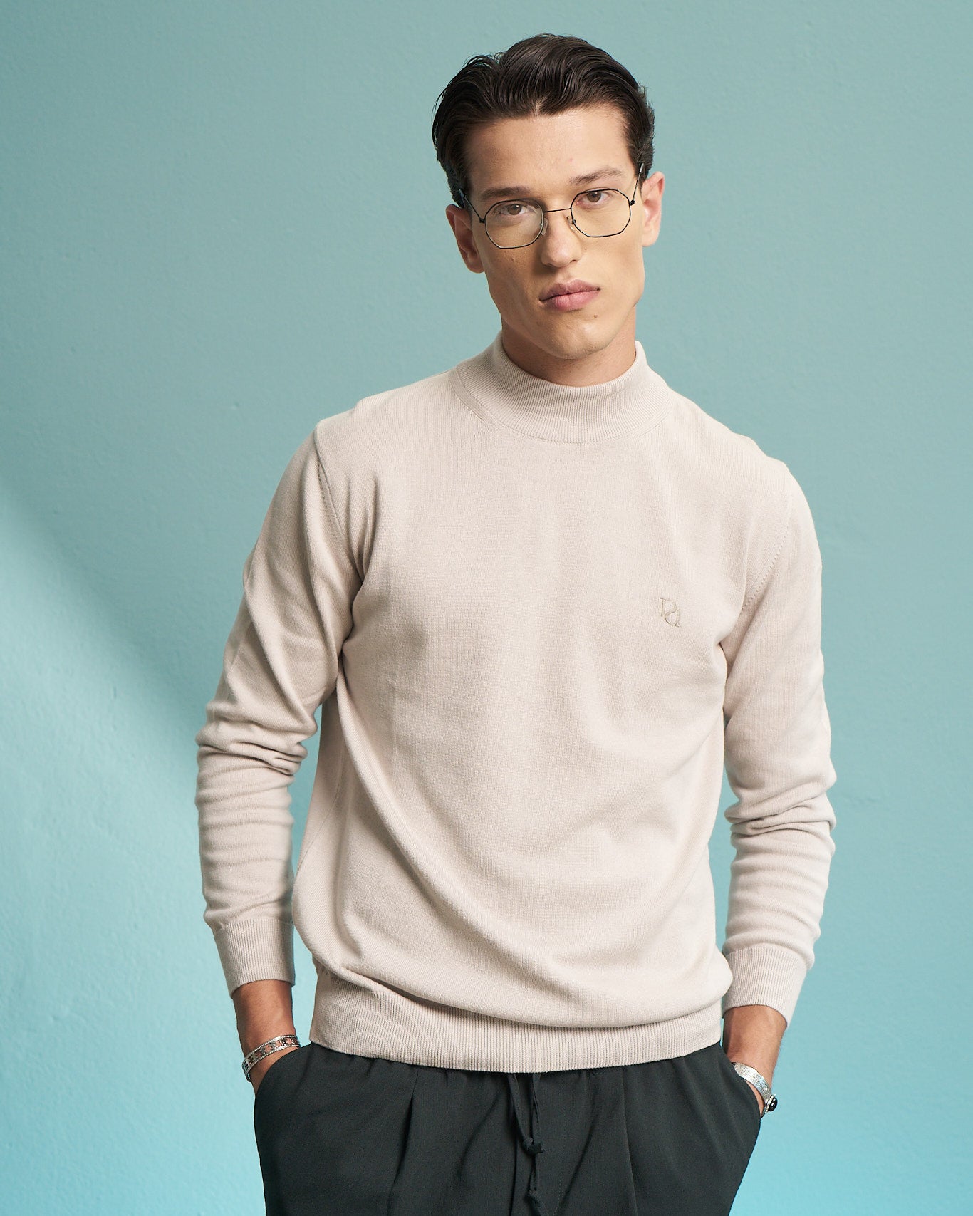 Fango 100% Cotton Mock Neck Sweater