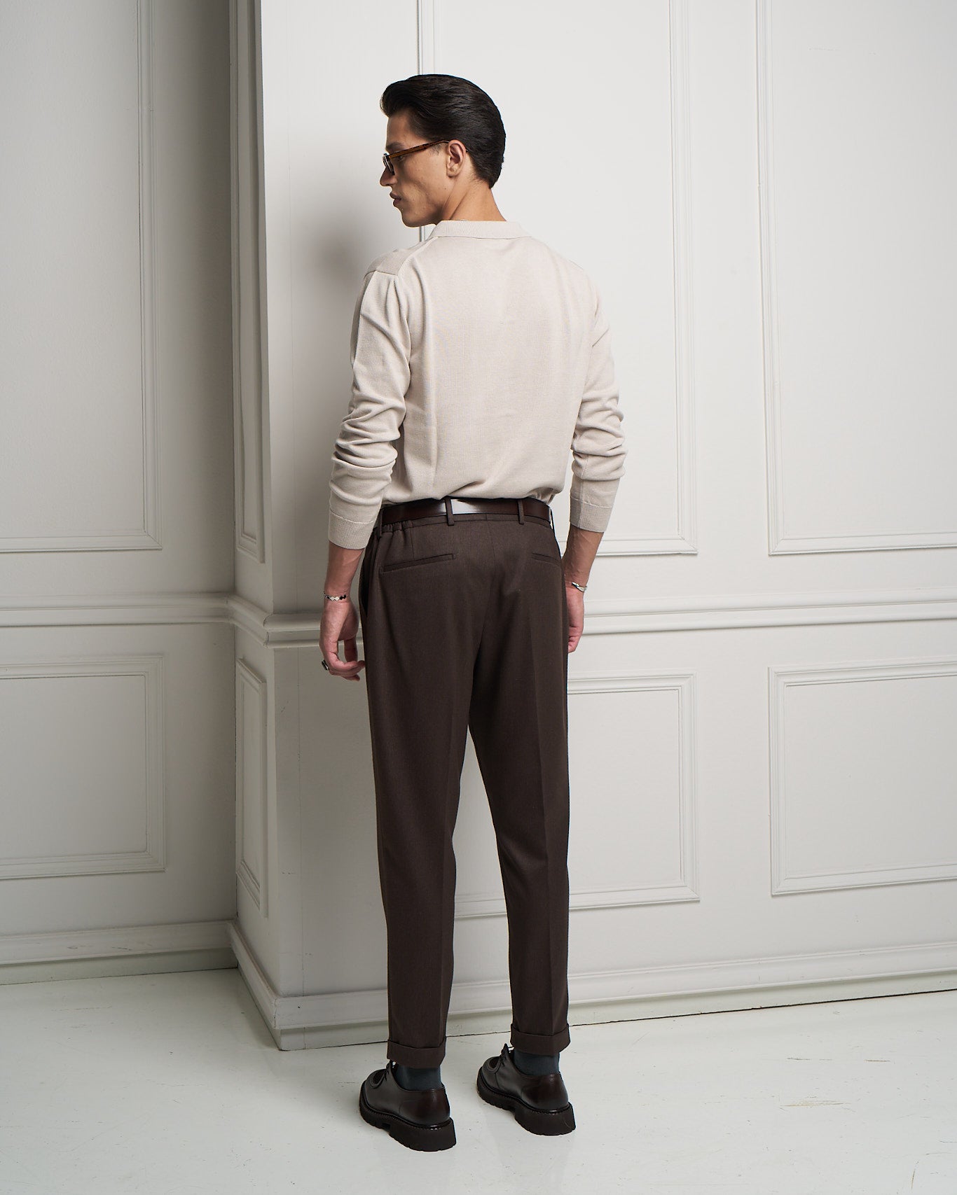 Beige 100% Cotton Knit Polo Sweater