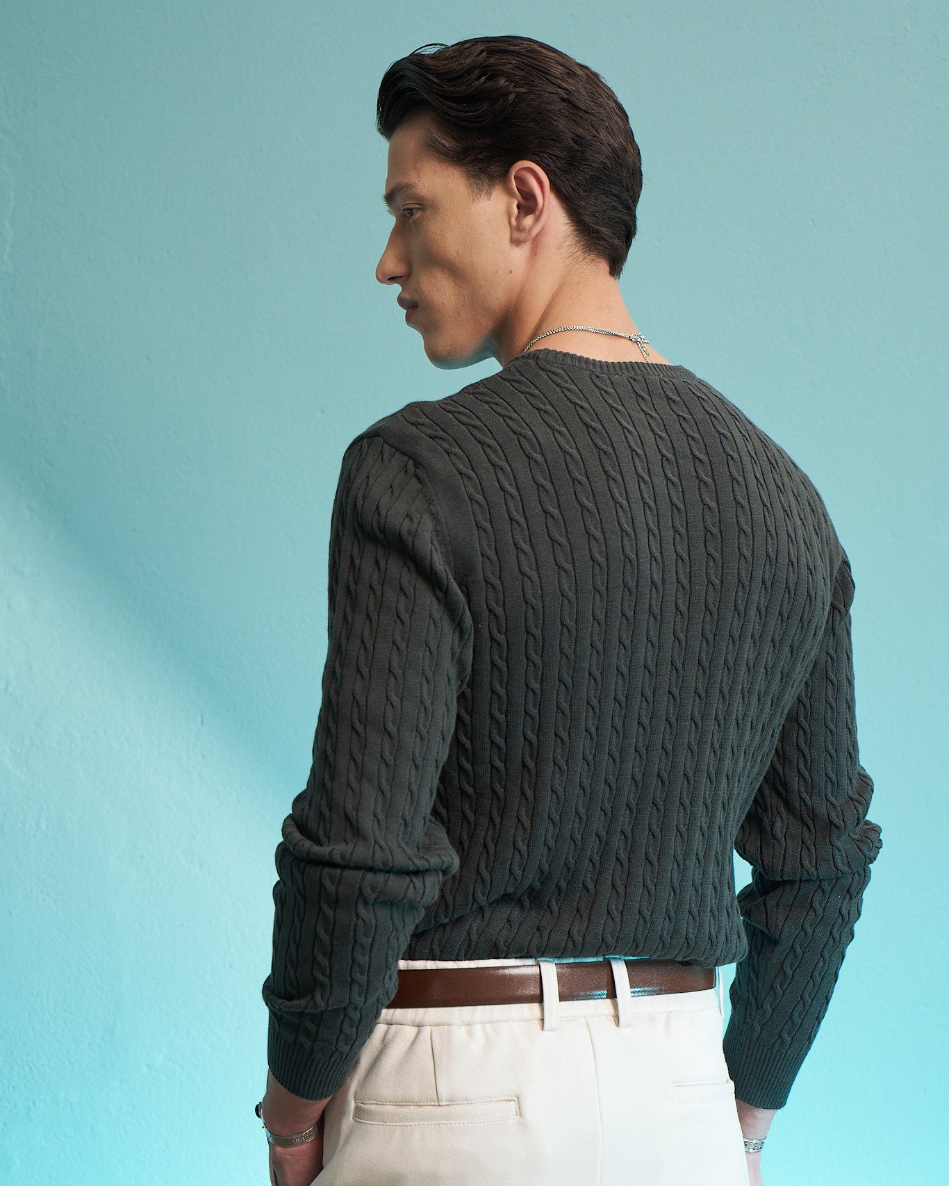 Green 100% Cotton Cable Knit Sweater