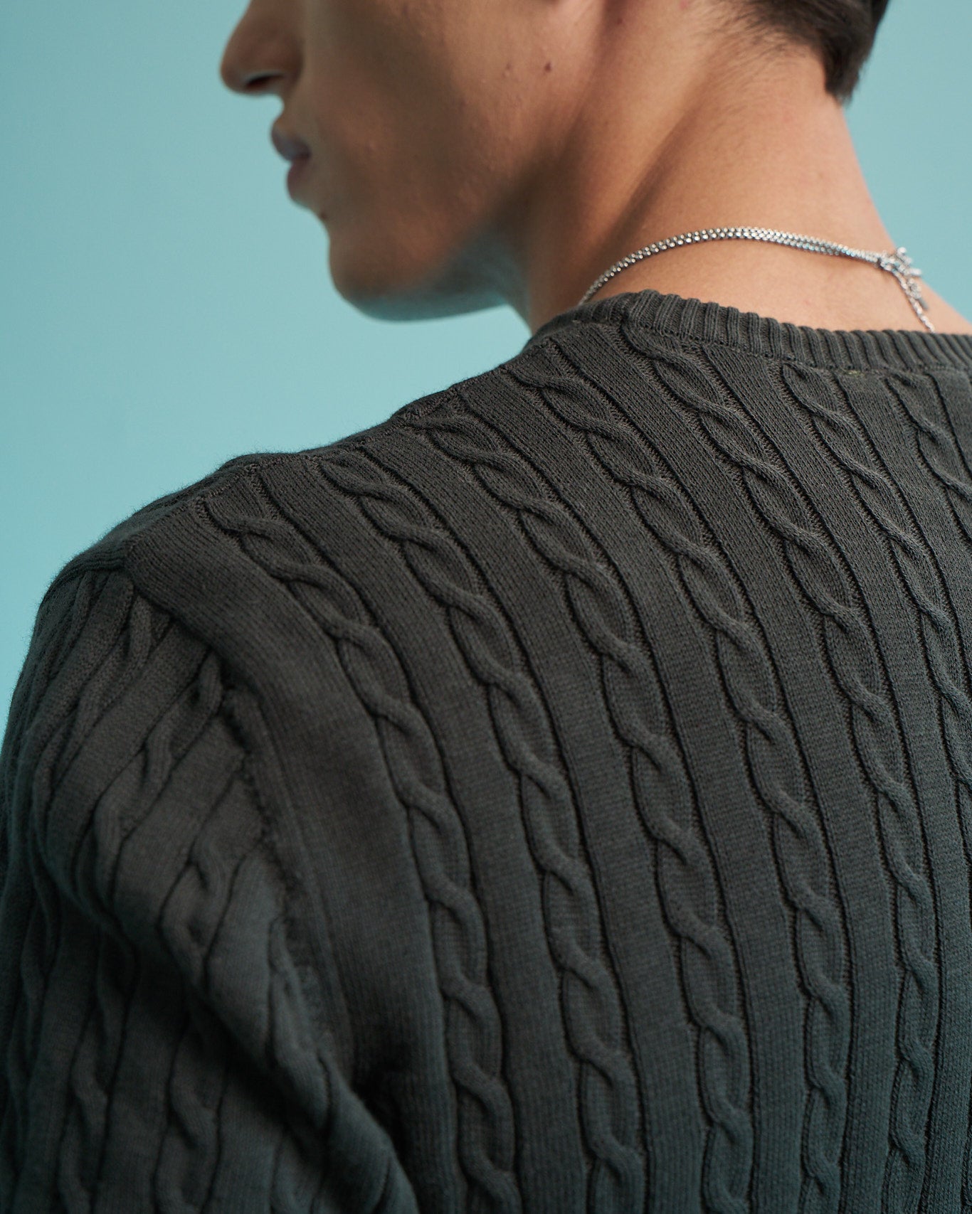 Green 100% Cotton Cable Knit Sweater