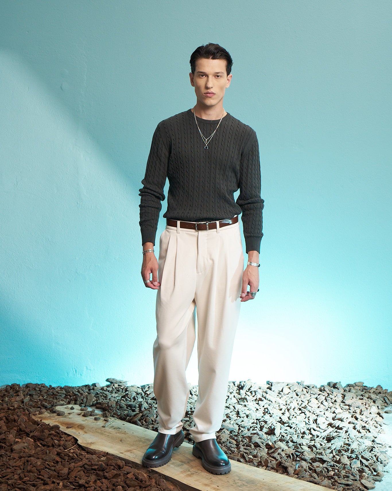 Green 100% Cotton Cable Knit Sweater