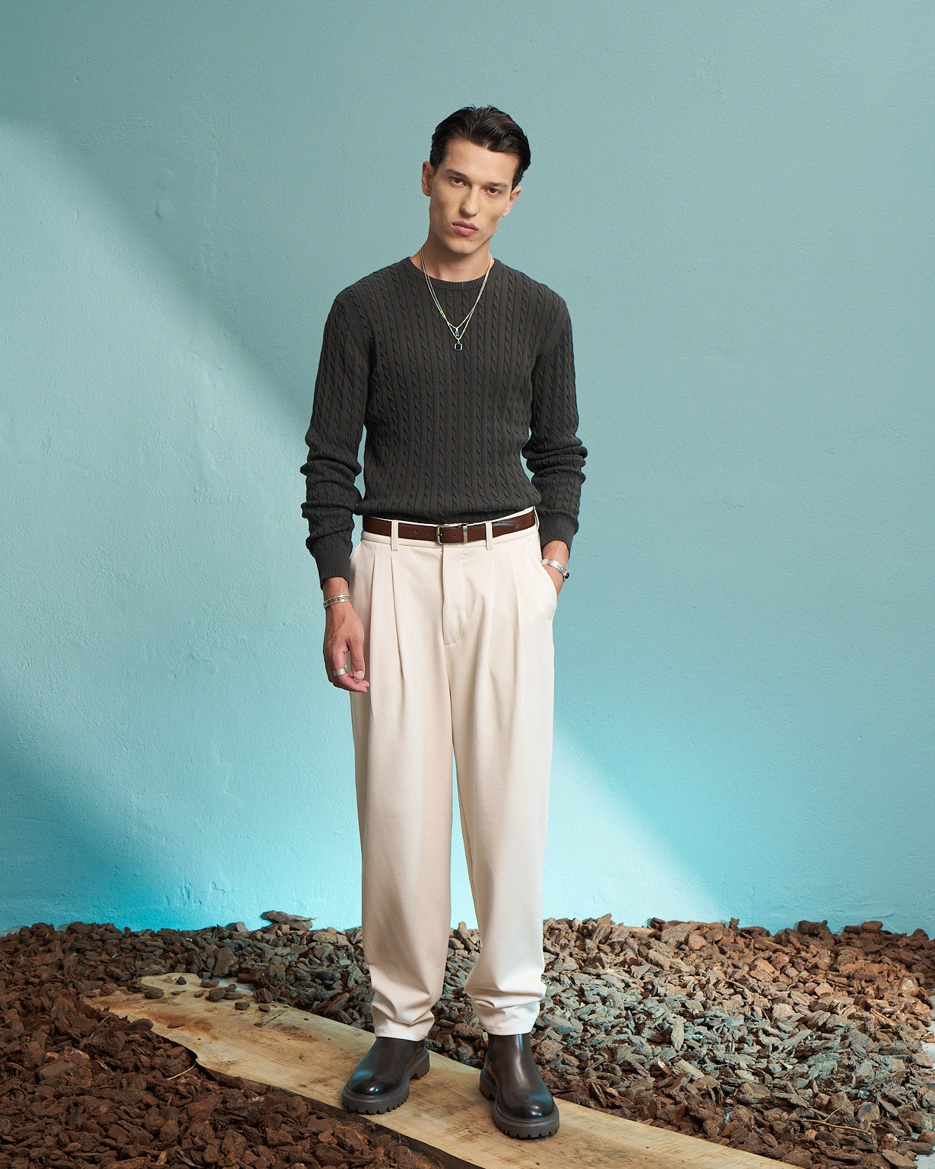 Green 100% Cotton Cable Knit Sweater